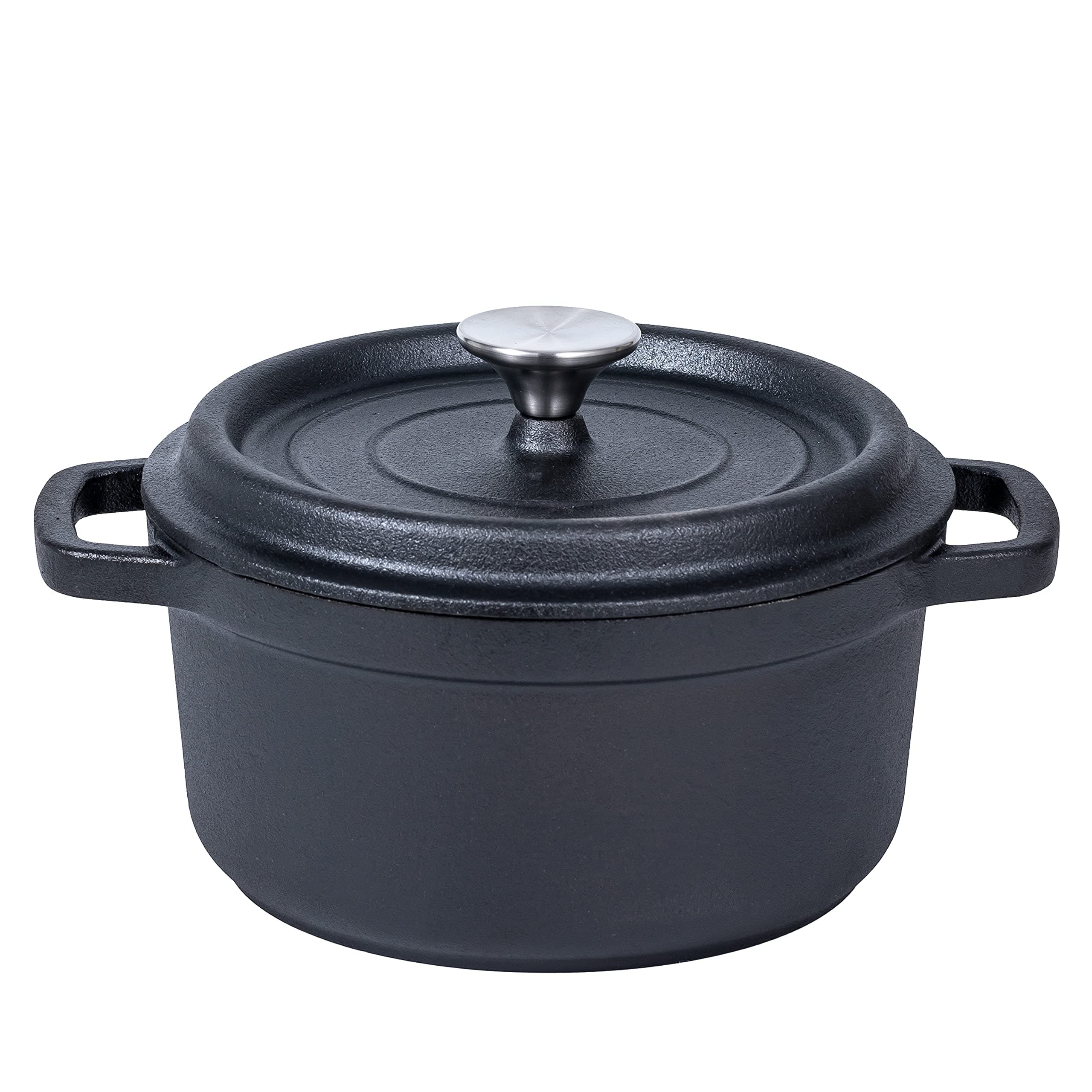 Bruntmor 5.2 Quart Pre-Seasoned Cast Iron Dutch Oven with Lid and Handles - Versatile Black Cast Iron Skillet - Shallow Cookware for Casseroles and Braising Dishes - Works with Induction Stovetops