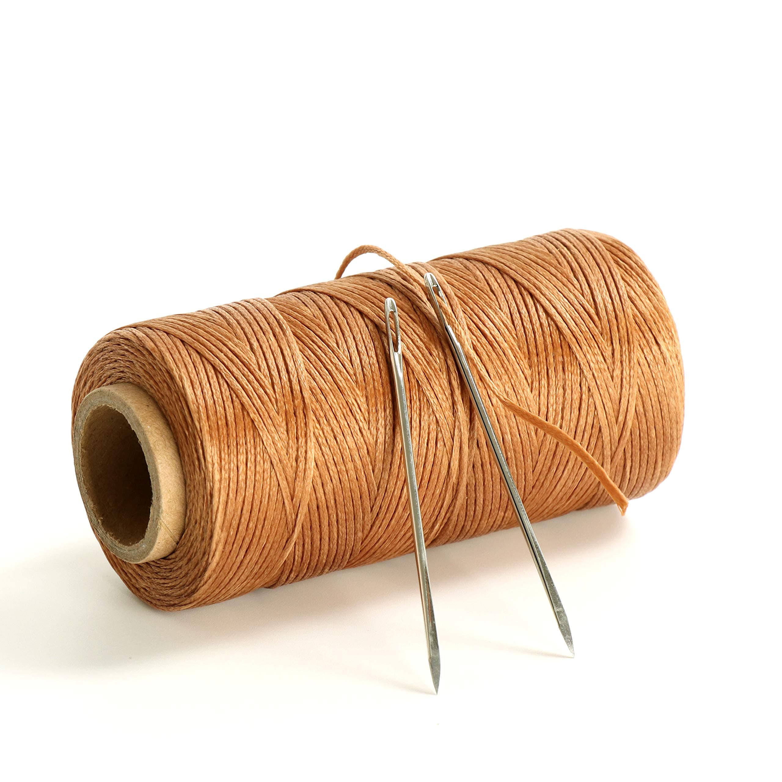 120 Meters 300D 1.2mm Sewing Waxed Thread with 2 Needles Leather Craft Hand Stitching Waxed Thread Cords AWL Shoes (Camel)