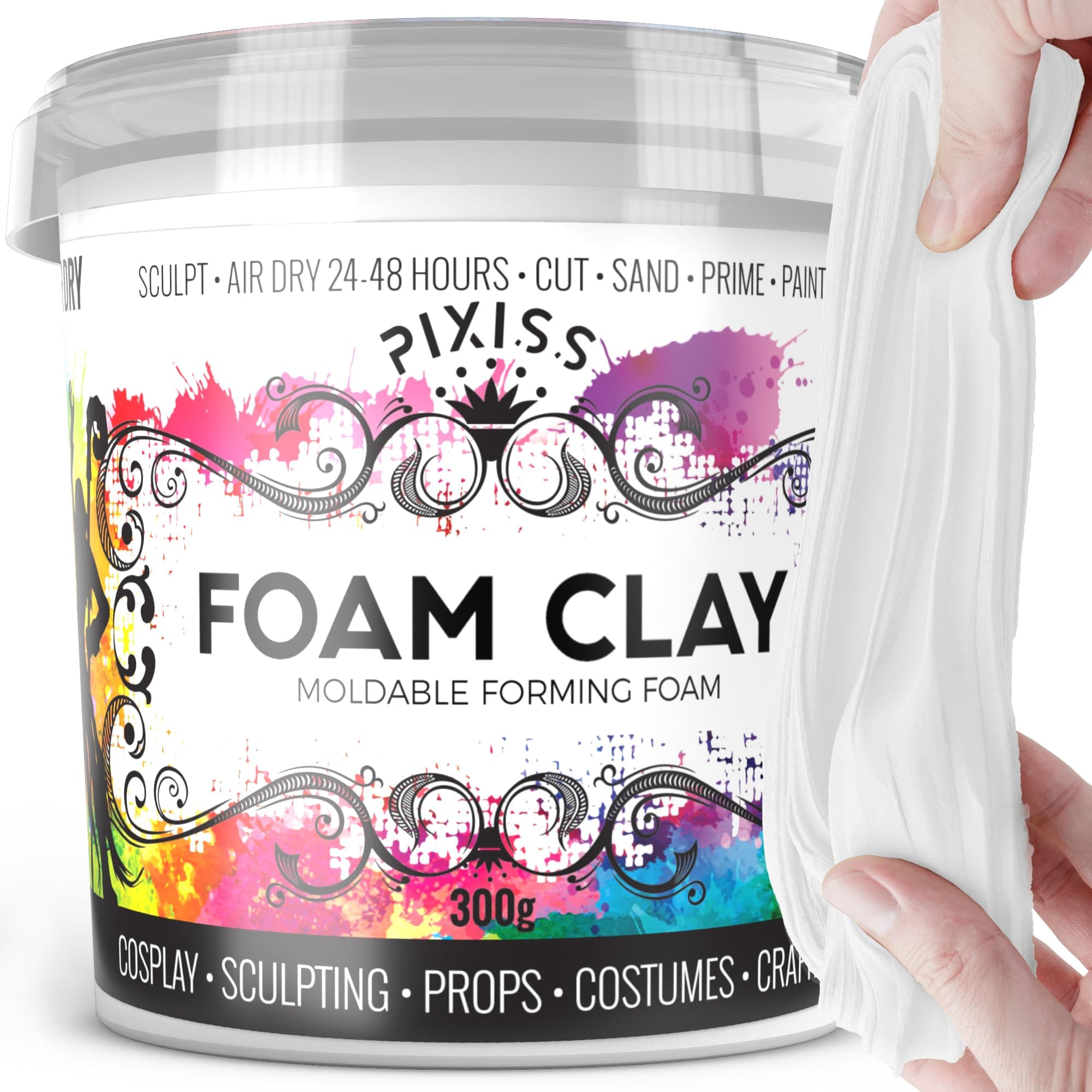 Pixiss Moldable Soft Sculpting Cosplay Foam Clay (White) (300 Gram) - High Density, Perfect for Intricate Designs | Air Dry | Great for Cutting with Knife or Rotary Tool, Sanding or Shaping