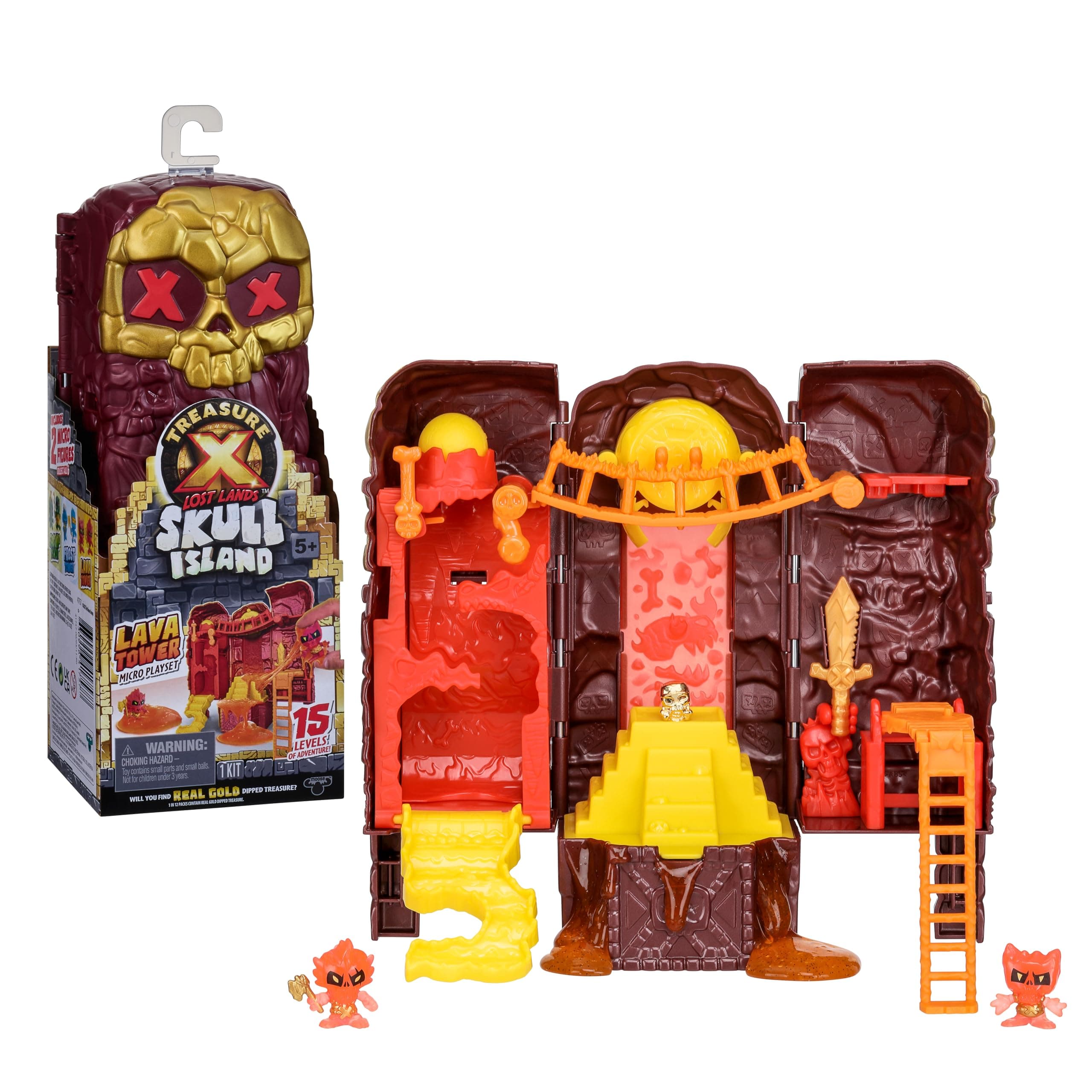 Treasure X Lost Lands Skull Island Lava Tower Micro Playset, 15 Levels of Adventure. Survive The Traps and Discover 2 Micro Sized Action Figures. Will You Find Real Gold Dipped Treasure?