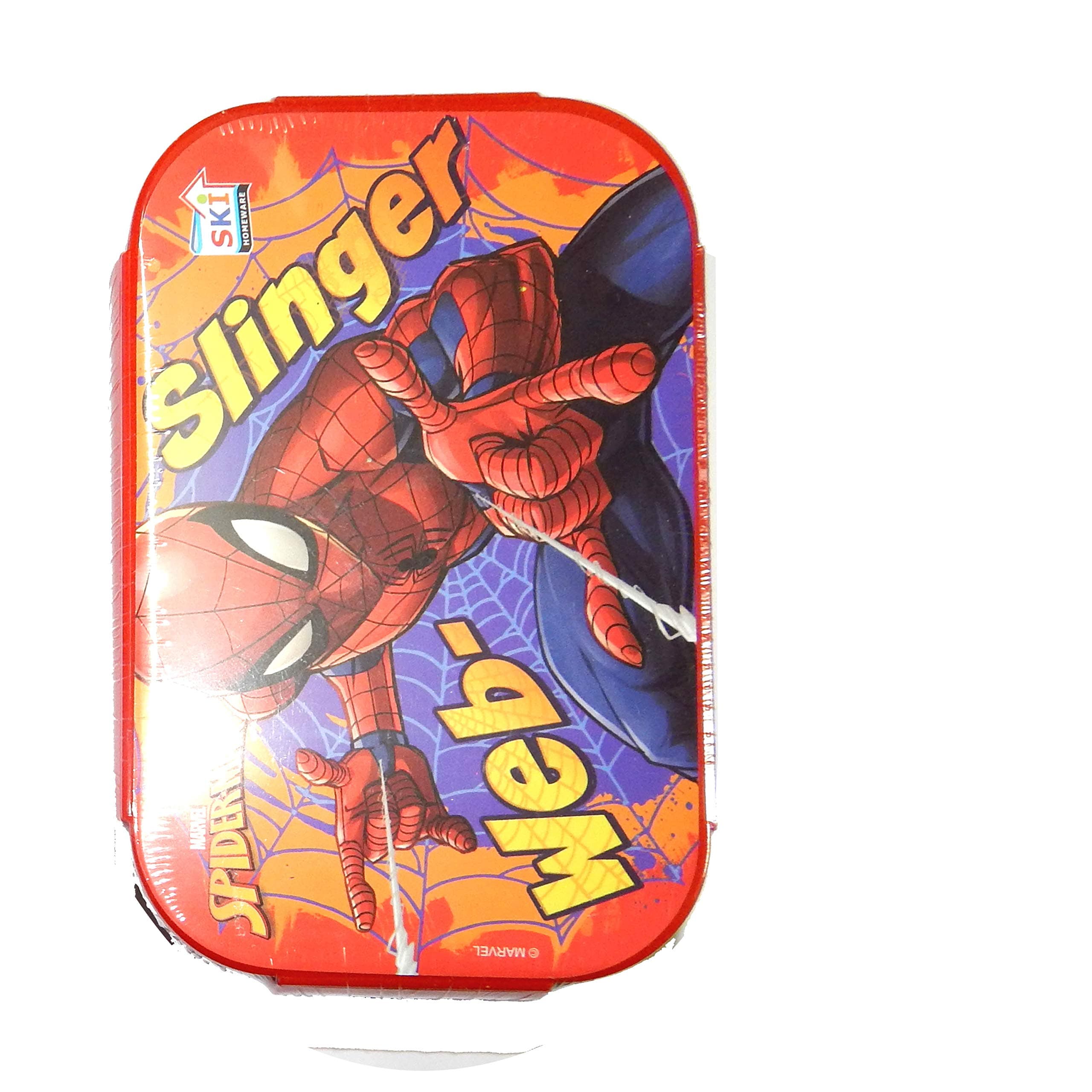 ThemeHouseParty® Spiderman Cartoon print Tacos inner steel INSULATED LUNCH BOX designer Tiffin Box for school going children, boys, girls, return gift, birthday gifts size 15 x 10 x 6 cms perfect for moderate qty stuff inner dabbi 100 ml with steel spoon
