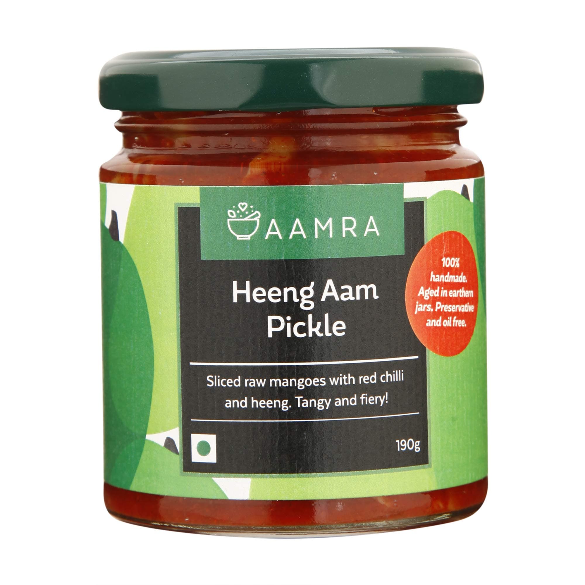 Aamra Homemade Natural Heeng Aam Pickle (Hing Mango Pickle), No Preservatives, Oil-Free- 190 grams