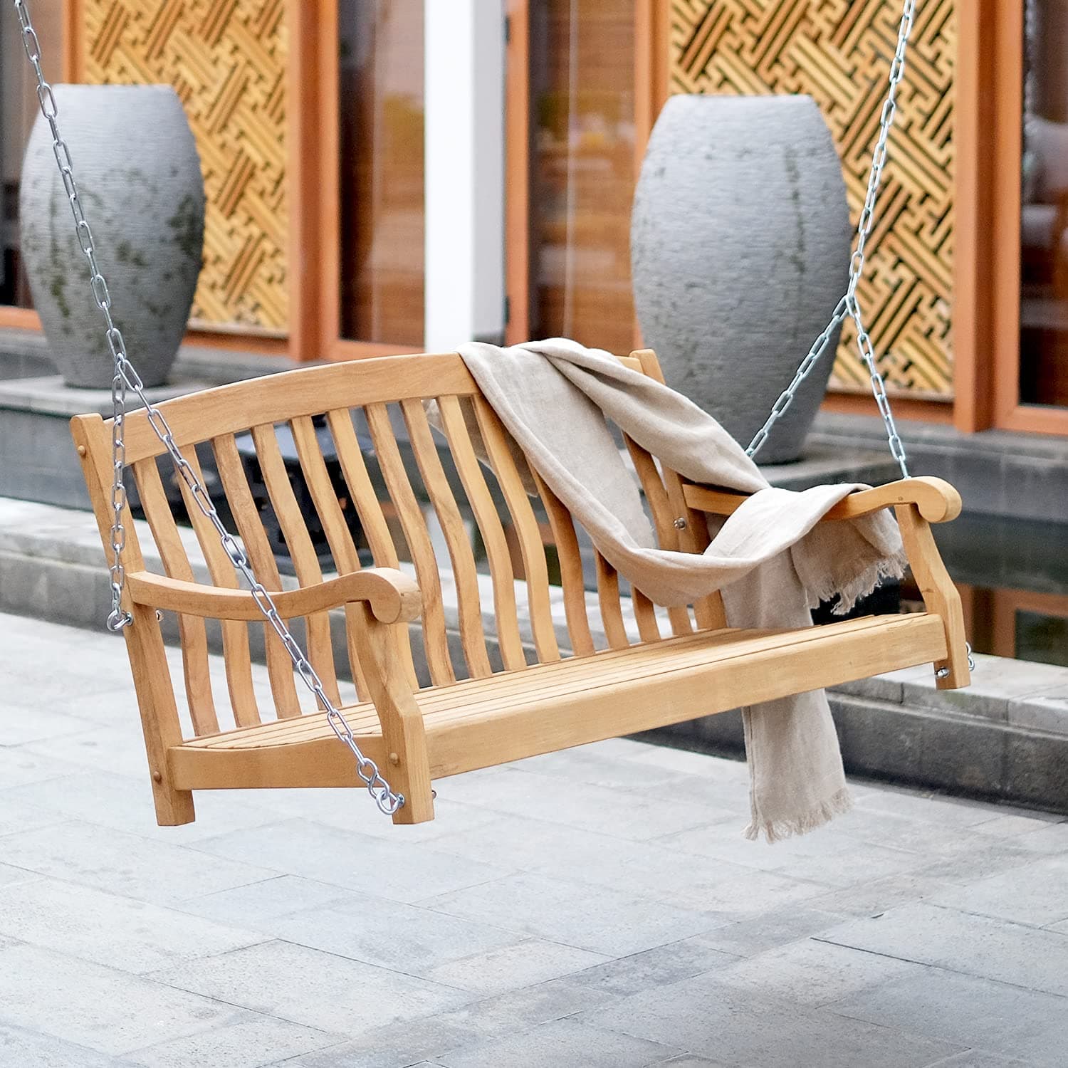 Cambridge Casual Indonesian Plantation Teak Arie Porch Swing – Durable Outdoor Swing for Patio, Porch, Garden, Deck – Comfortable, Weather-Resistant Teak Swing for Relaxation