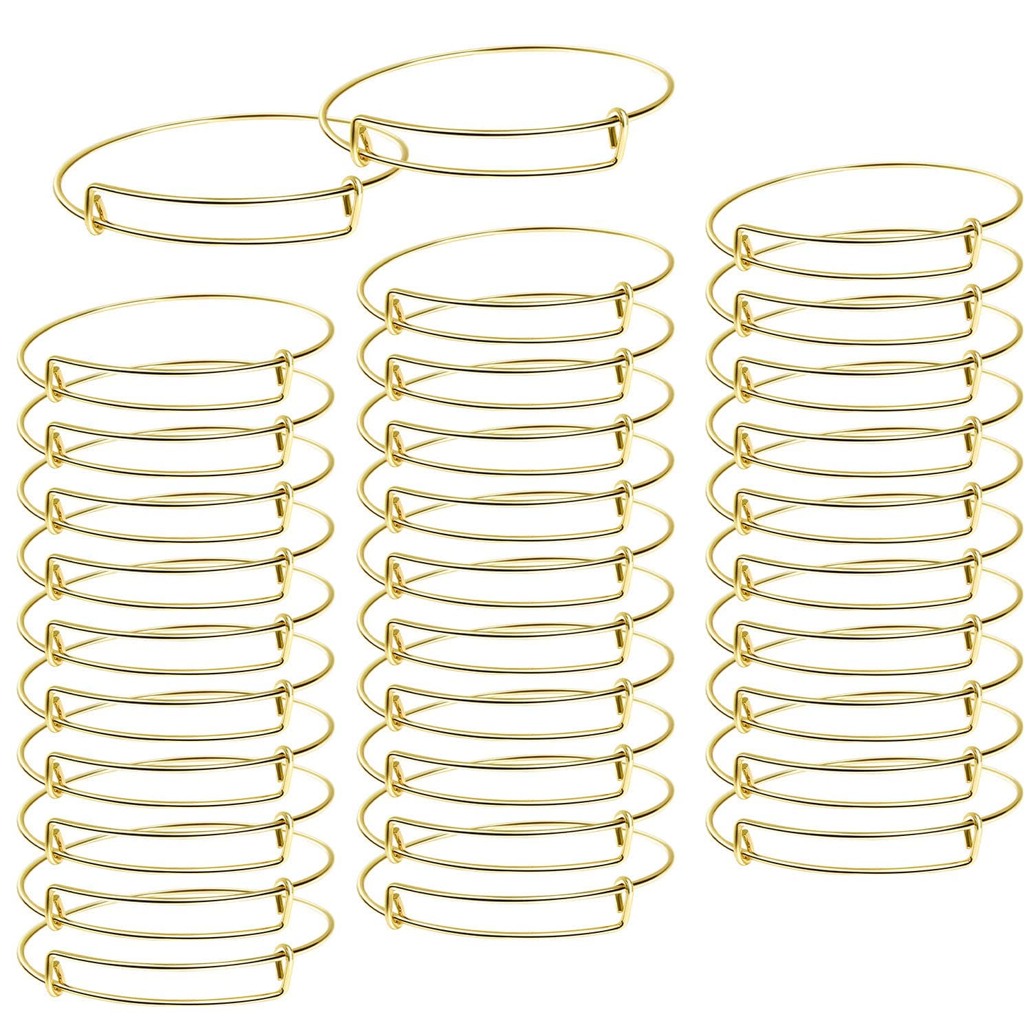 UPINS 60Pcs Gold Expandable Bangle Bracelets Adjustable Wire Blank Women Bracelets for DIY Jewelry Making