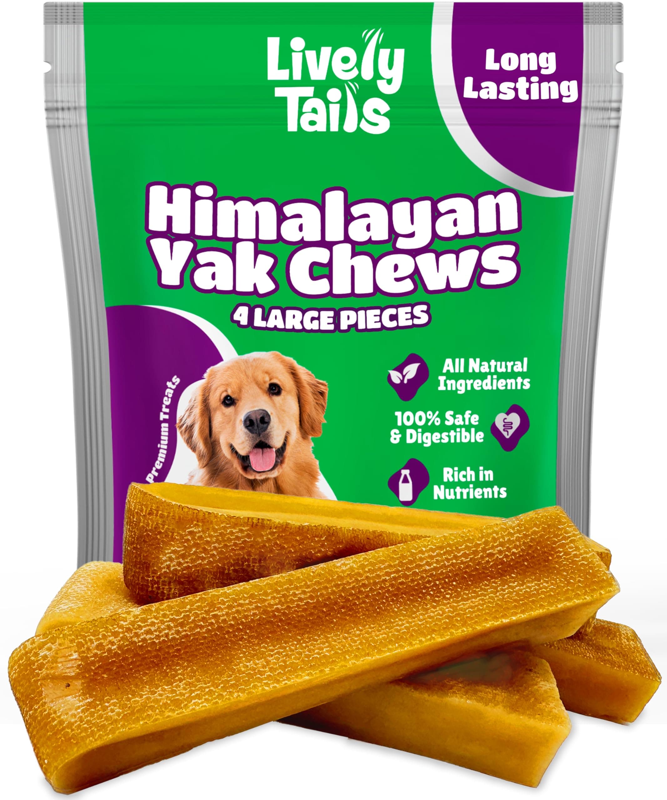 Lively Tails Healthy Himalayan Yak Cheese Chews, All Natural & High Protein, Odorless & Durable, Yak Chews for Large & Medium Dogs