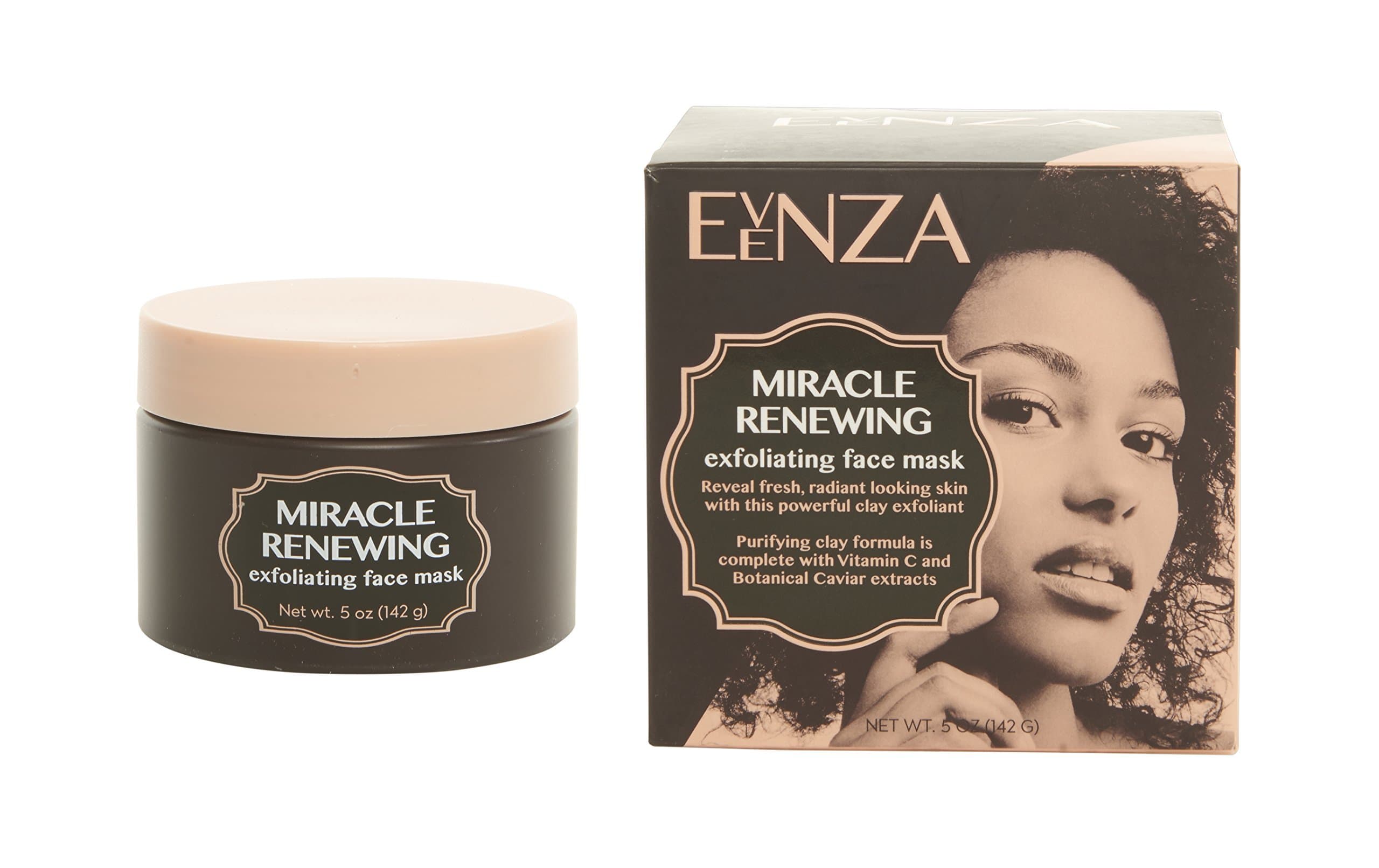 Evenza Miracle Renewing Exfoliating Face Mask for age spots and uneven skin tone. Vitamin C Clay Mask with Argan Oil and Ferulic Acid. Large 5oz jar.