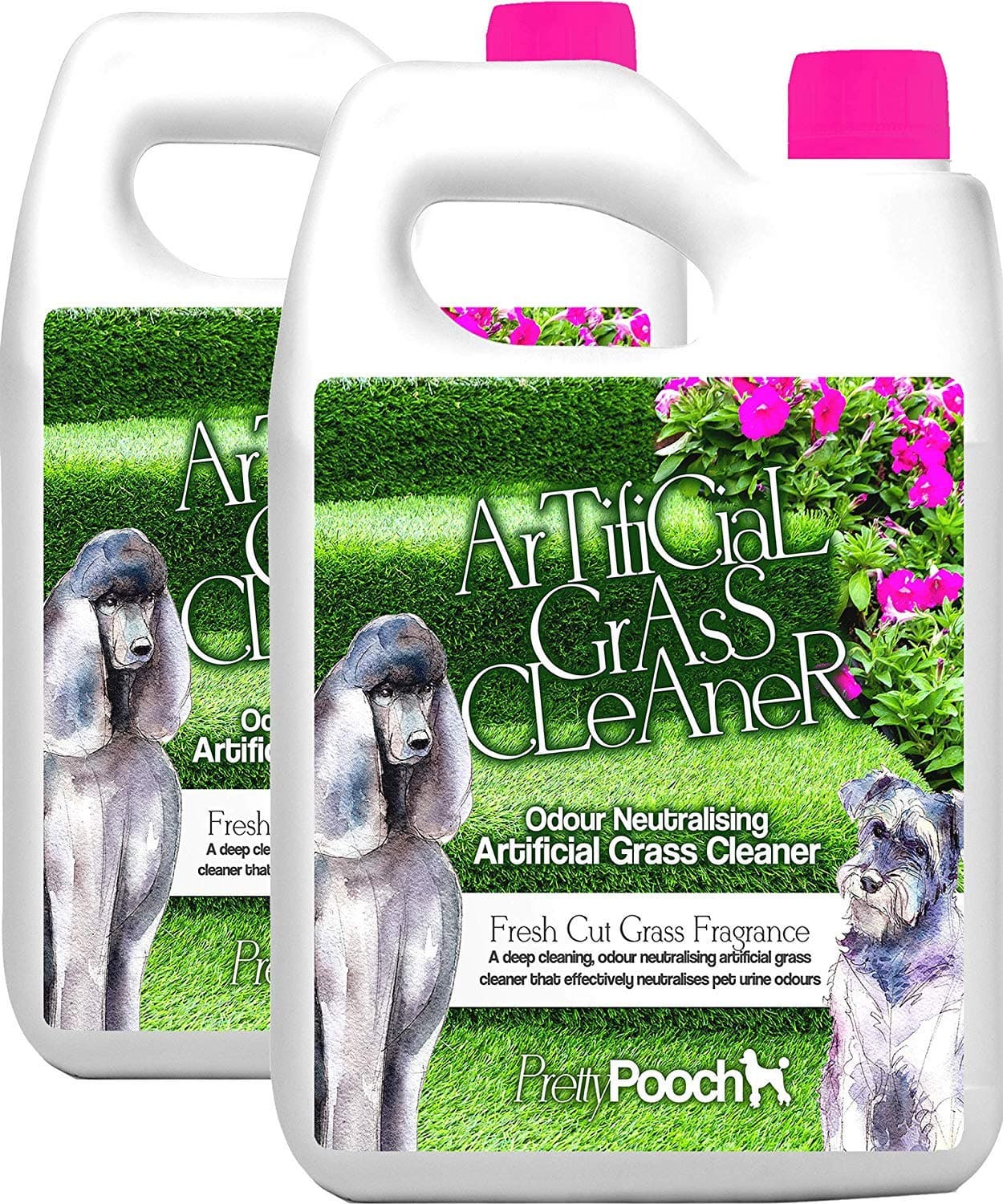 Pretty Pooch Artificial Grass Cleaner for Dogs (Fresh Cut Grass, 2 x 5 Litres) - Destroys Urine Odours & Deeply Cleans All Artificial Grass - Makes 30 Litres - Fresh Cut Grass Fragrance