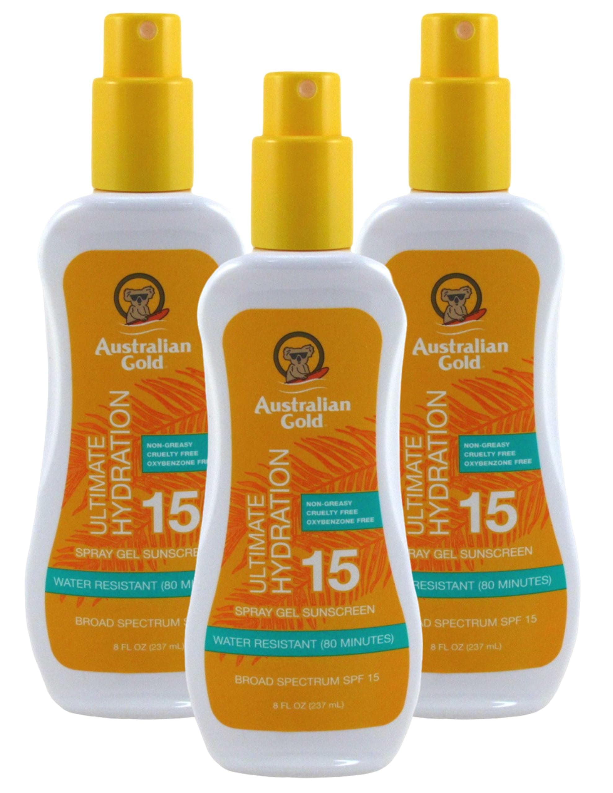 Australian Gold SPF#15 Spray Gel Ultimate Hydration 8 Ounce (Pack of 3)