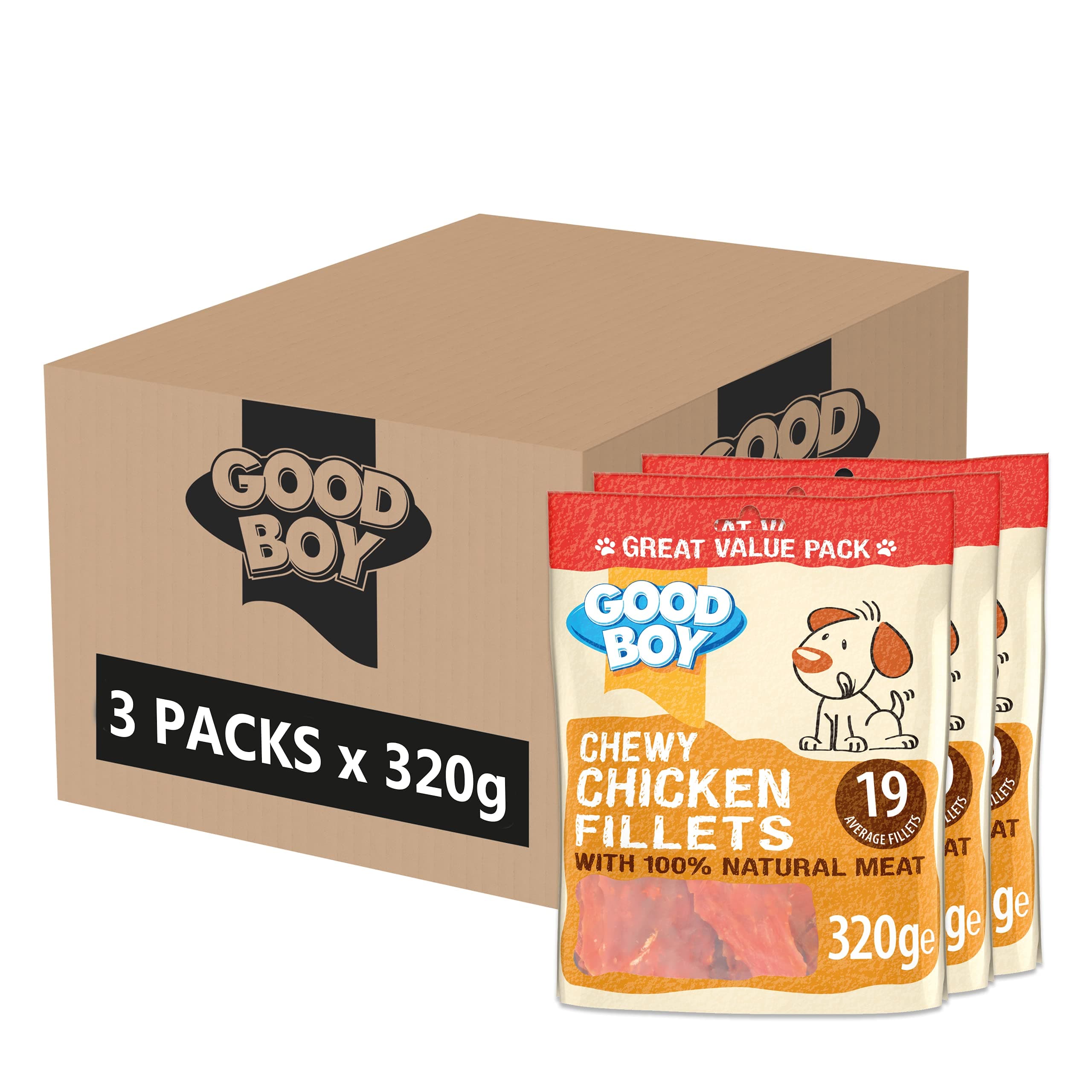 Chewy Chicken Fillets - Dog Treats - Made With 100% Natural Chicken Breast Meat - 320 Grams - Low Fat Dog Treats (Case of 3)