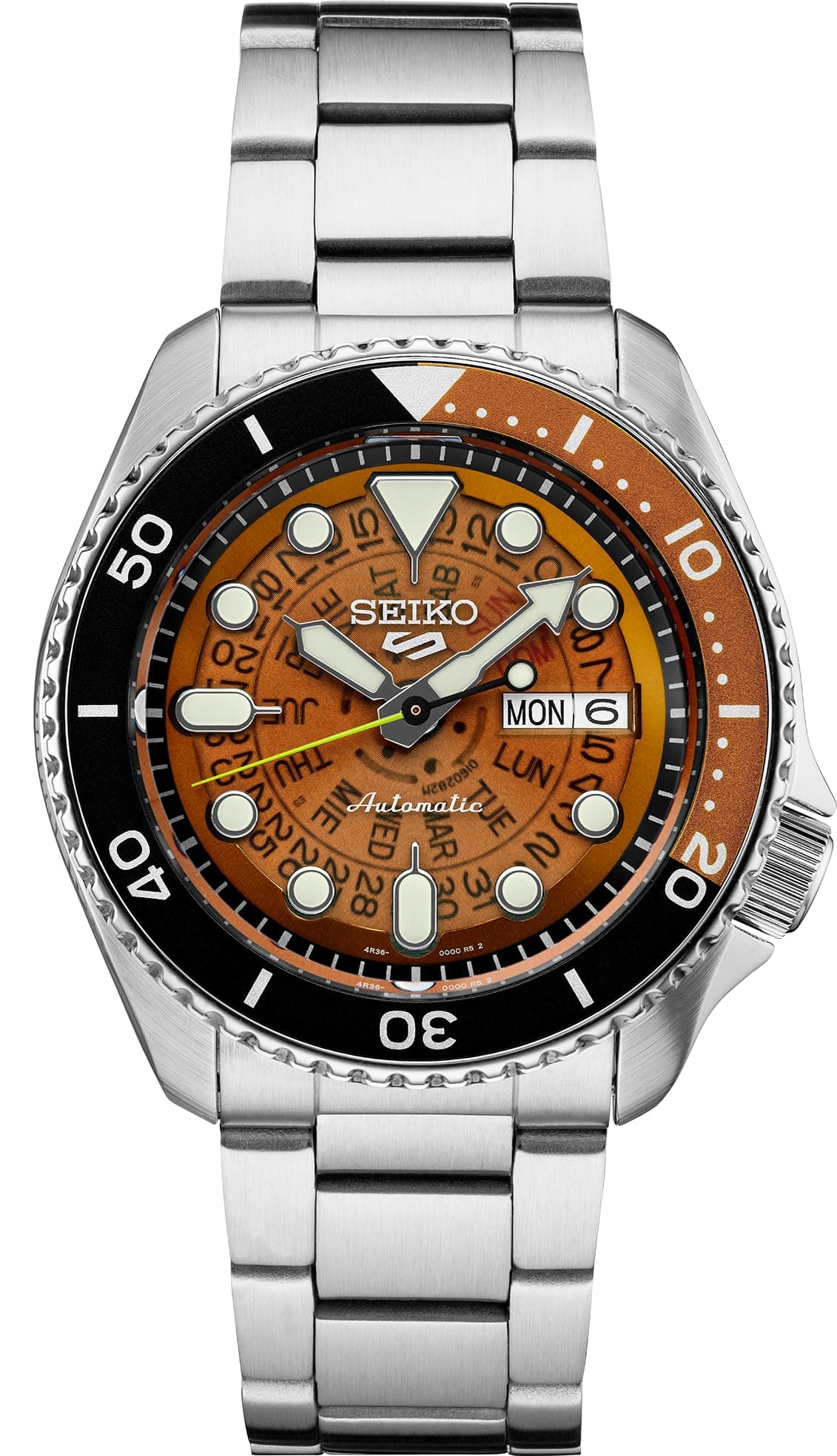 SEIKO Automatic Watch for Men - 5 Sports - Day/Date Calendar, LumiBrite Hands and Markers, and Rotating Bezel, 100m Water-Resistant