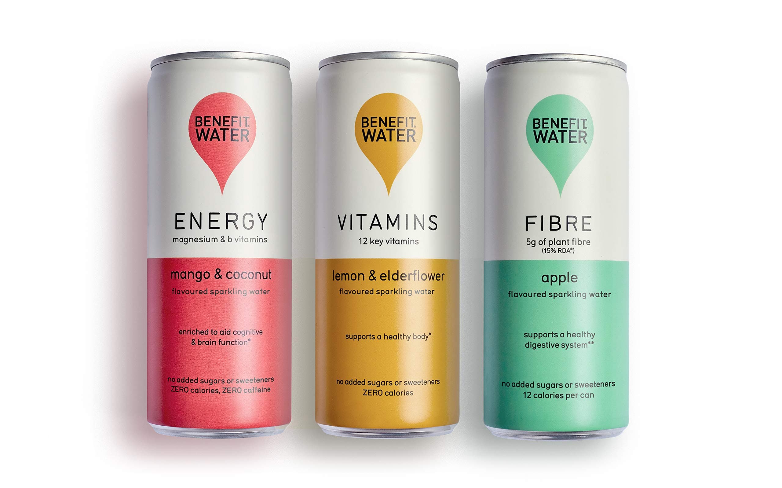 Benefit Flavoured Sparkling Water - 12 x 250ml Variety Pack - Zero Sugar and Calorie Free Carbonated Water- Natural Infused Seltzer Fizzy Drinks Cans