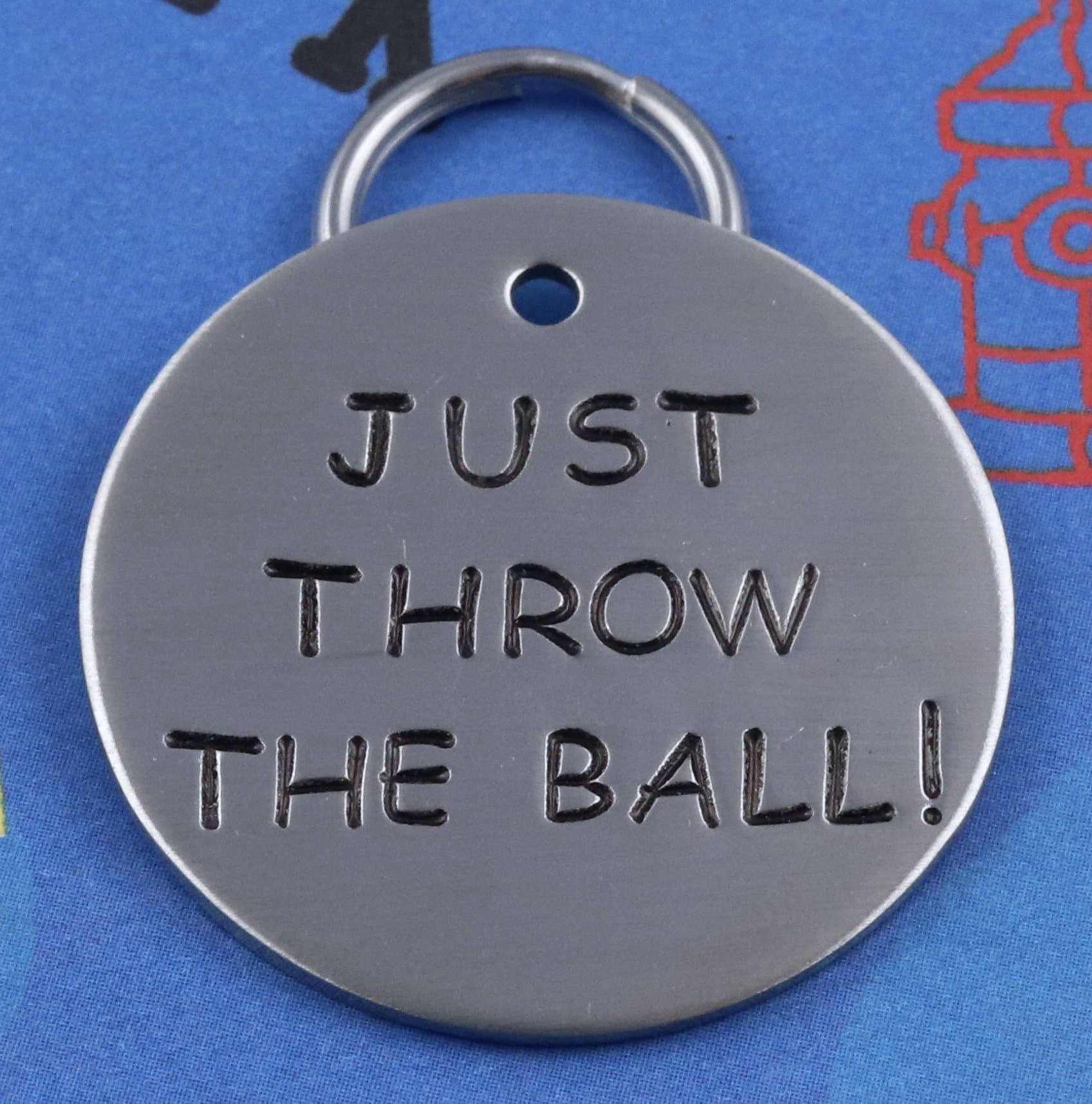Just Throw The Ball! Large Handstamped Dog Name Tag