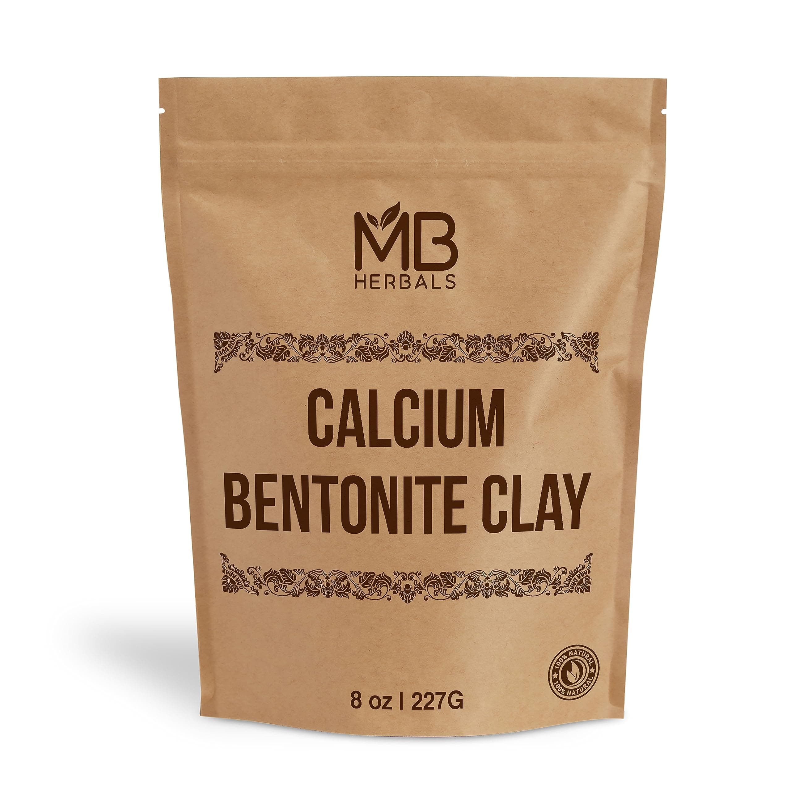 MB Herbals Bentonite Clay 8 oz | 227G / 0.5 LB | Calcium Bentonite Clay Powder | Anti-ageing Detoxifying Clay | Suitable for Oily Skin | External Use Only