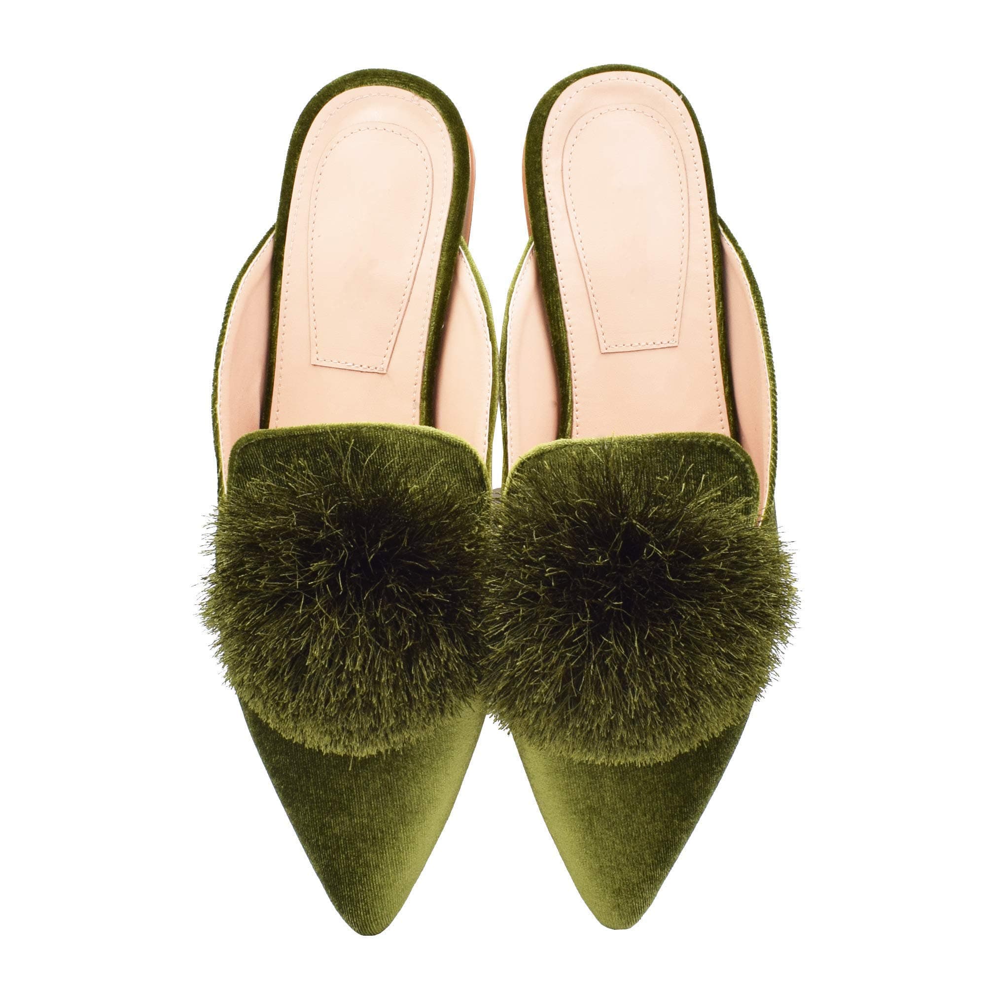 Slip On Mule Backless Loafers Flats Puff Pompom Pointed Toe Casual Shoes Slippers