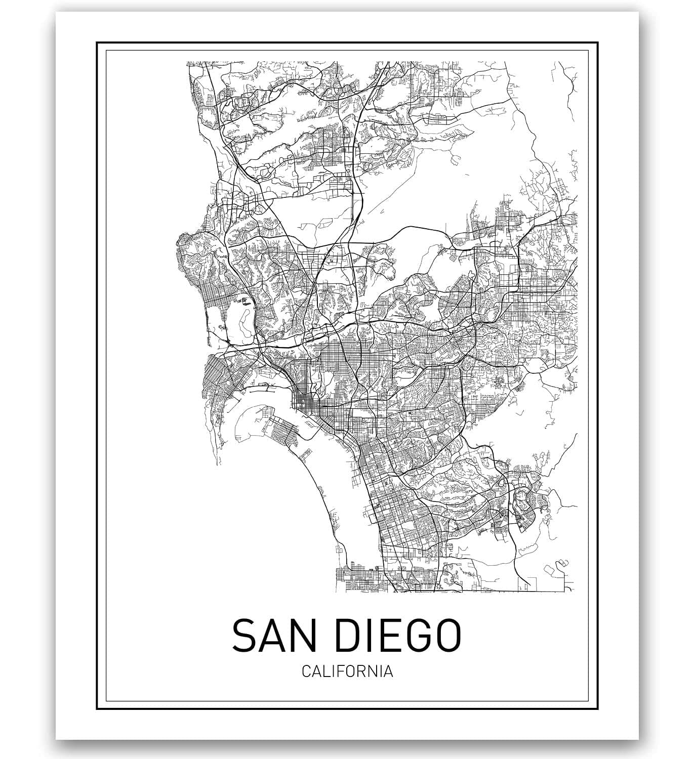San Diego Map Poster San Diego Map Print City Map Posters Modern Map Art California Map Art California Map Wall Art Black and White Minimalist Art Scandinavian Poster 8x10