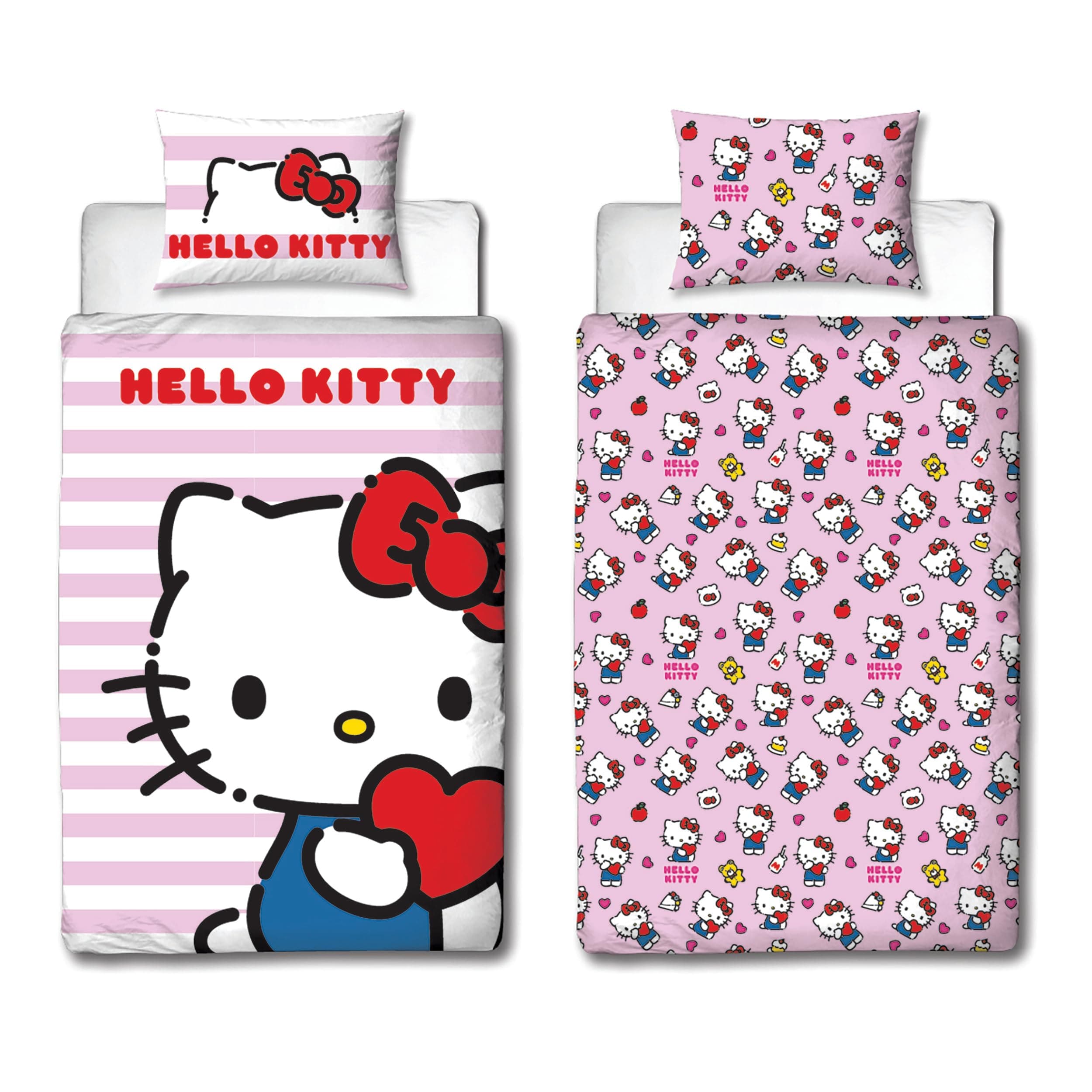 Character World Hello Kitty Officially Licensed Hello Design Single Duvet Cover Set | Reversible 2 Sided Cat Bedding Including Matching Pillow Case | Perfect For Kids Bedroom | Polycotton
