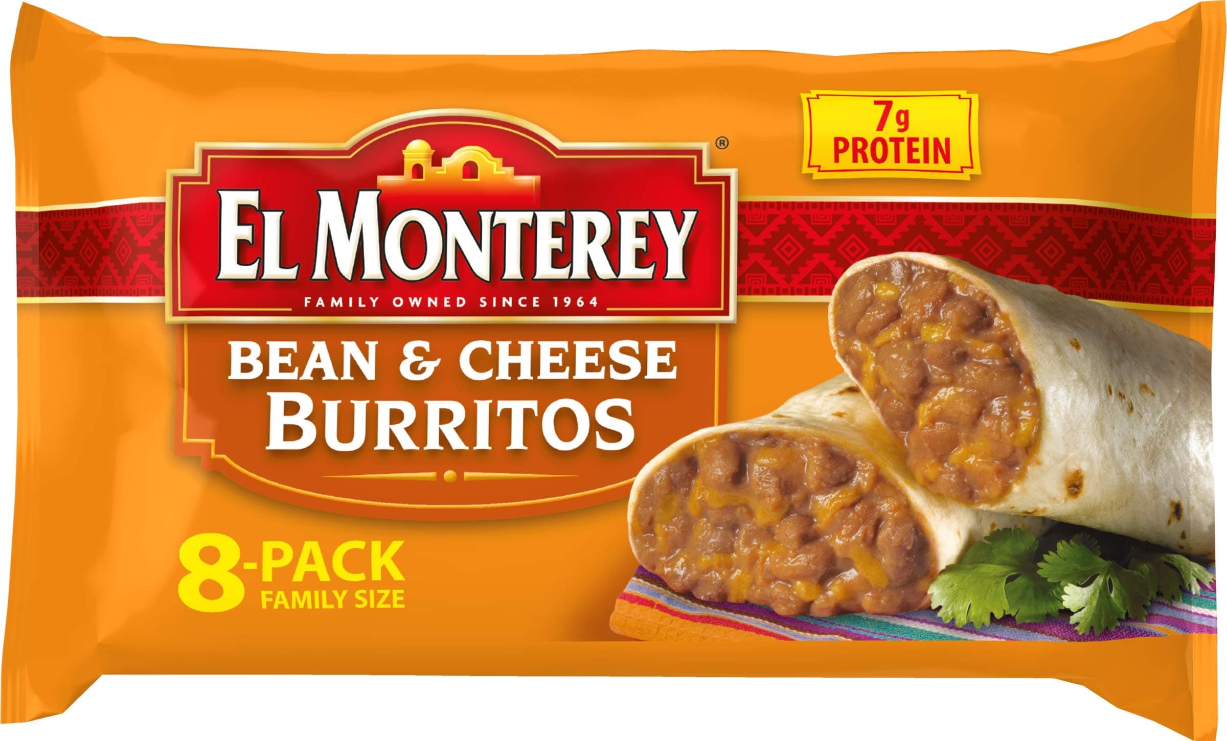 El Monterey Bean and Cheese Burritos – Family Pack of 8 Frozen Burritos, Made with Flavorful Beans, Delicious Cheese and No Artificial Flavors, Perfect for Quick Family Meals (8 Count)