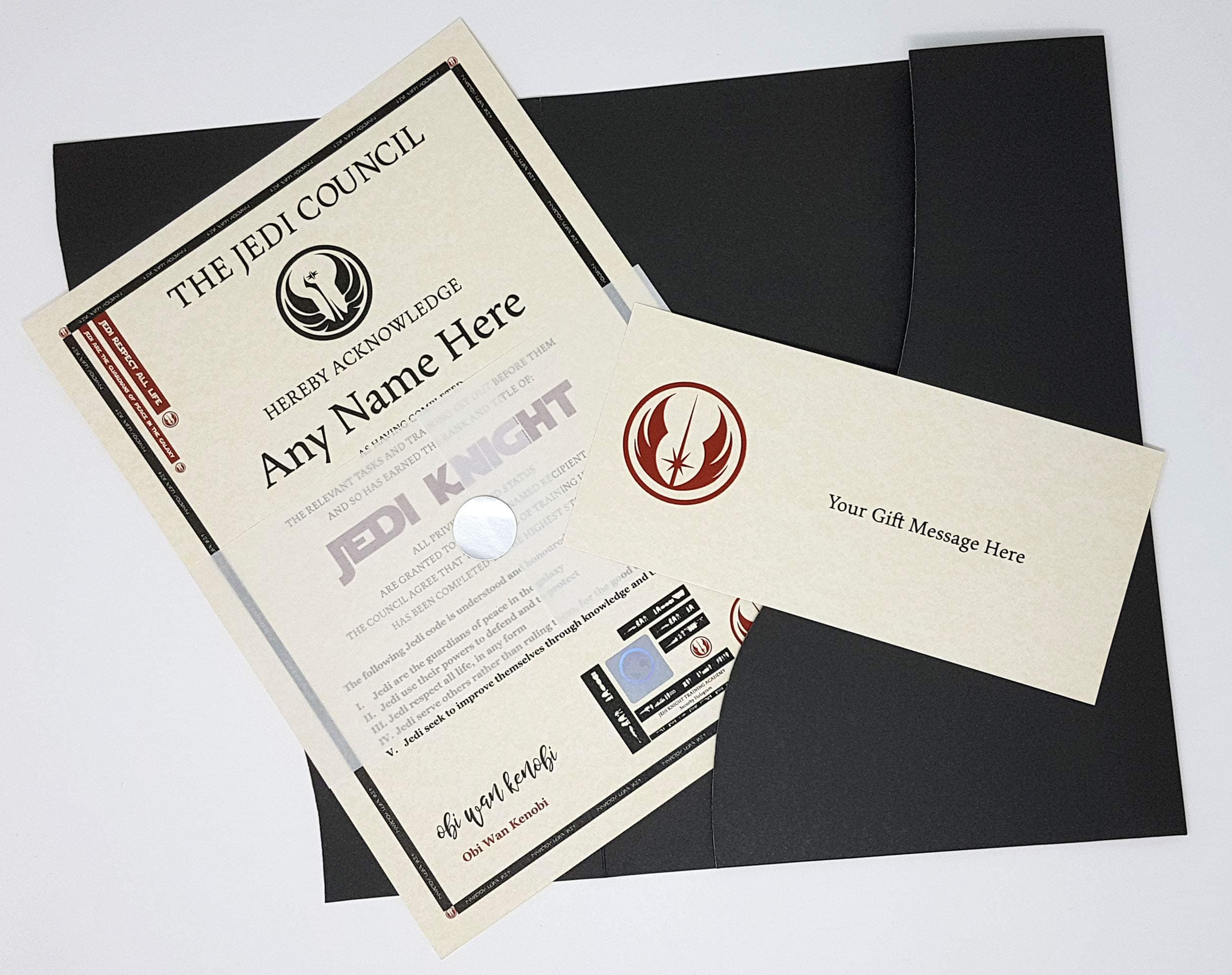 planetsforsale Star Wars Jedi Knight Certificate in a Presentation Folder - Personalised with the name of your choice