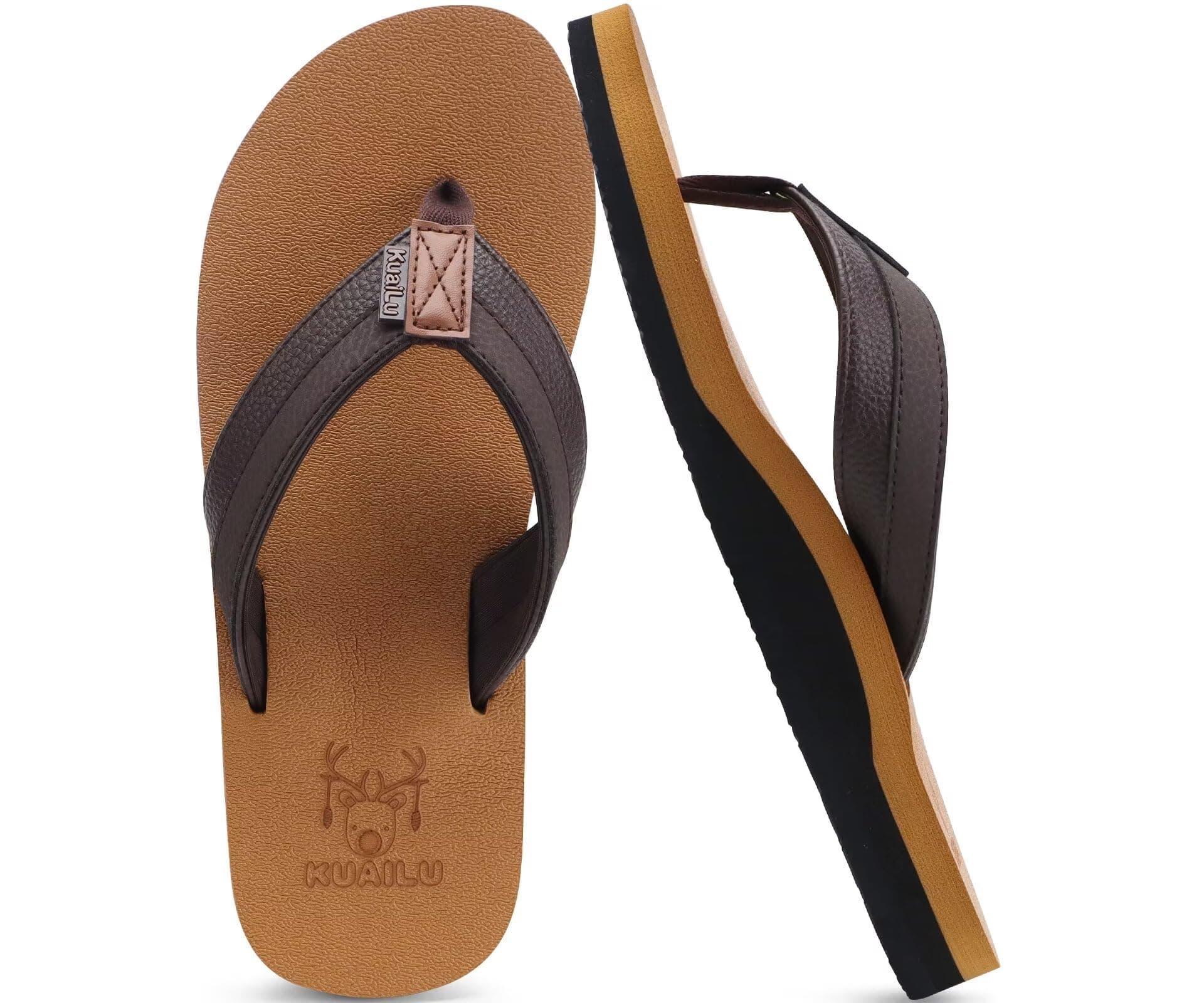 Men's Yoga Mat Leather Flip Flops with Arch Support Comfortable Cushion Walking Thong Sandals Slip On Indoor Outdoor