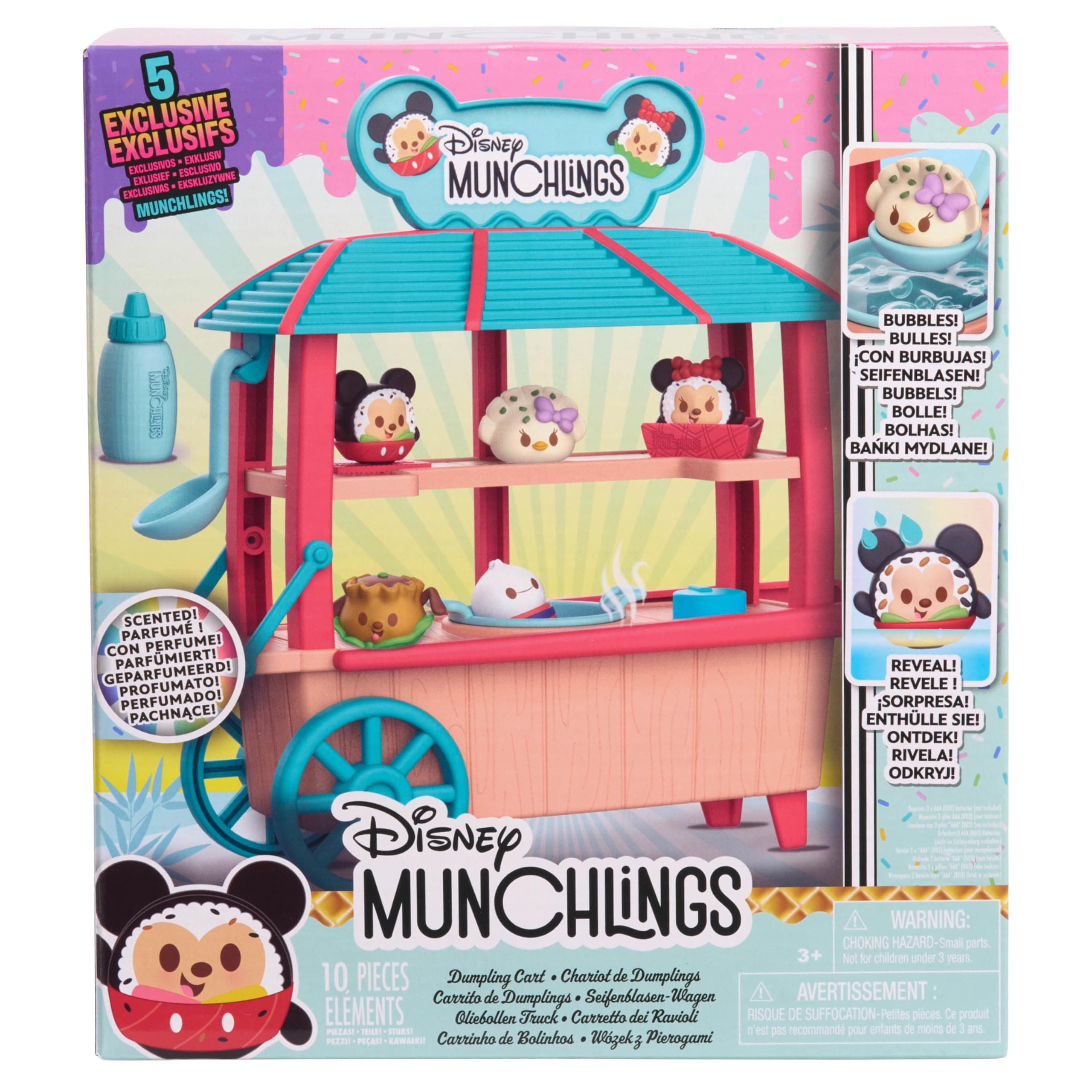 Just Play Disney Munchlings Dumpling Cart, 11-Piece Color Change Figure Playset, 1-inch Collectible Scented Figurines, Kids Toys for Ages 3 Up, Amazon Exclusive