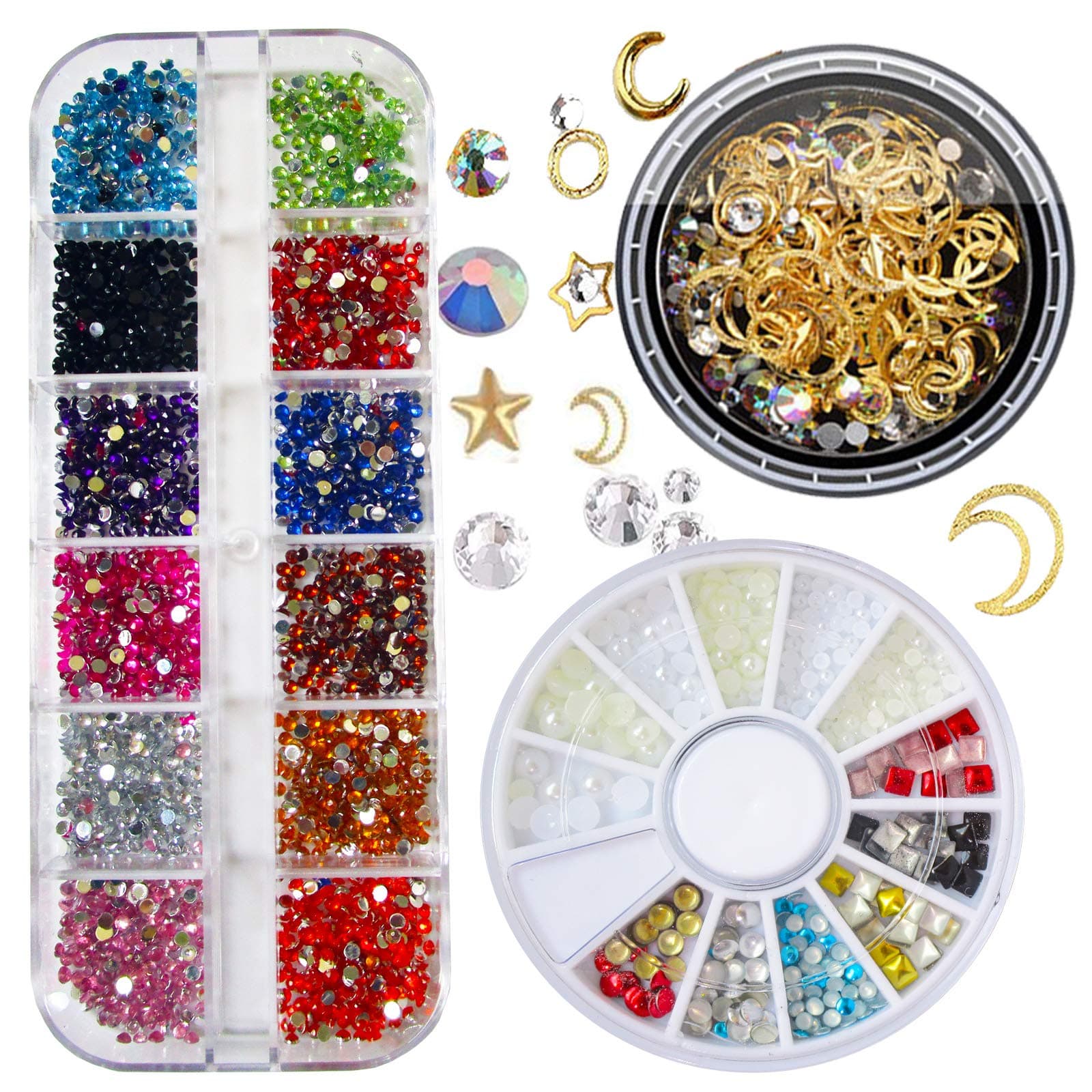 3D Glitter Rhinestones Nail Art Decorations Set Kit Acrylic Pearl Metal Nail Studs Jewelry Accessories for Nail Design, Phone Case, Makeup (Decoration Kit A)