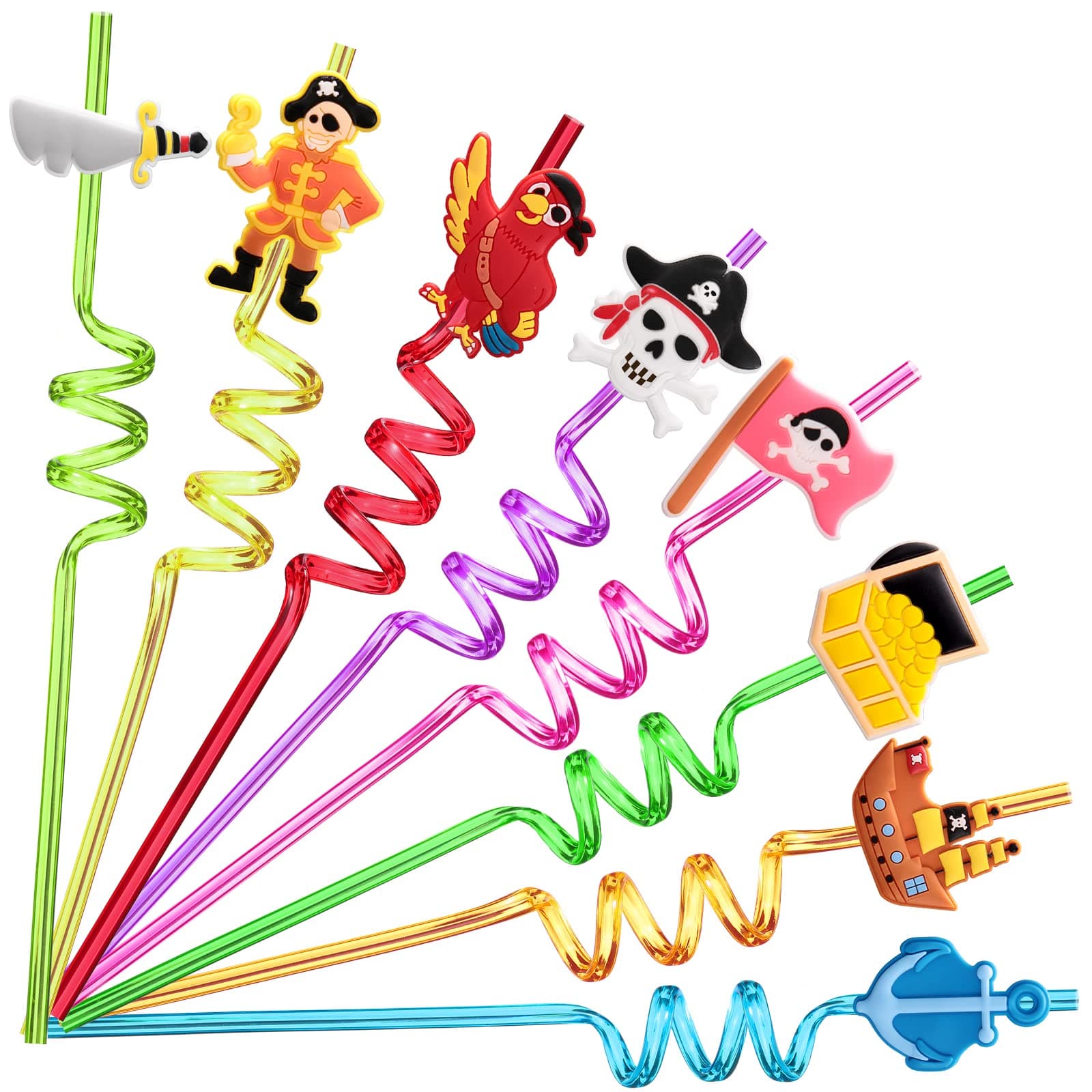 Sponsored Ad - 24 Pirate Party Favors Reusable Plastic Straws for Pirate Themed Birthday Party Supplies Decorations with 2 Cleaning Brushes