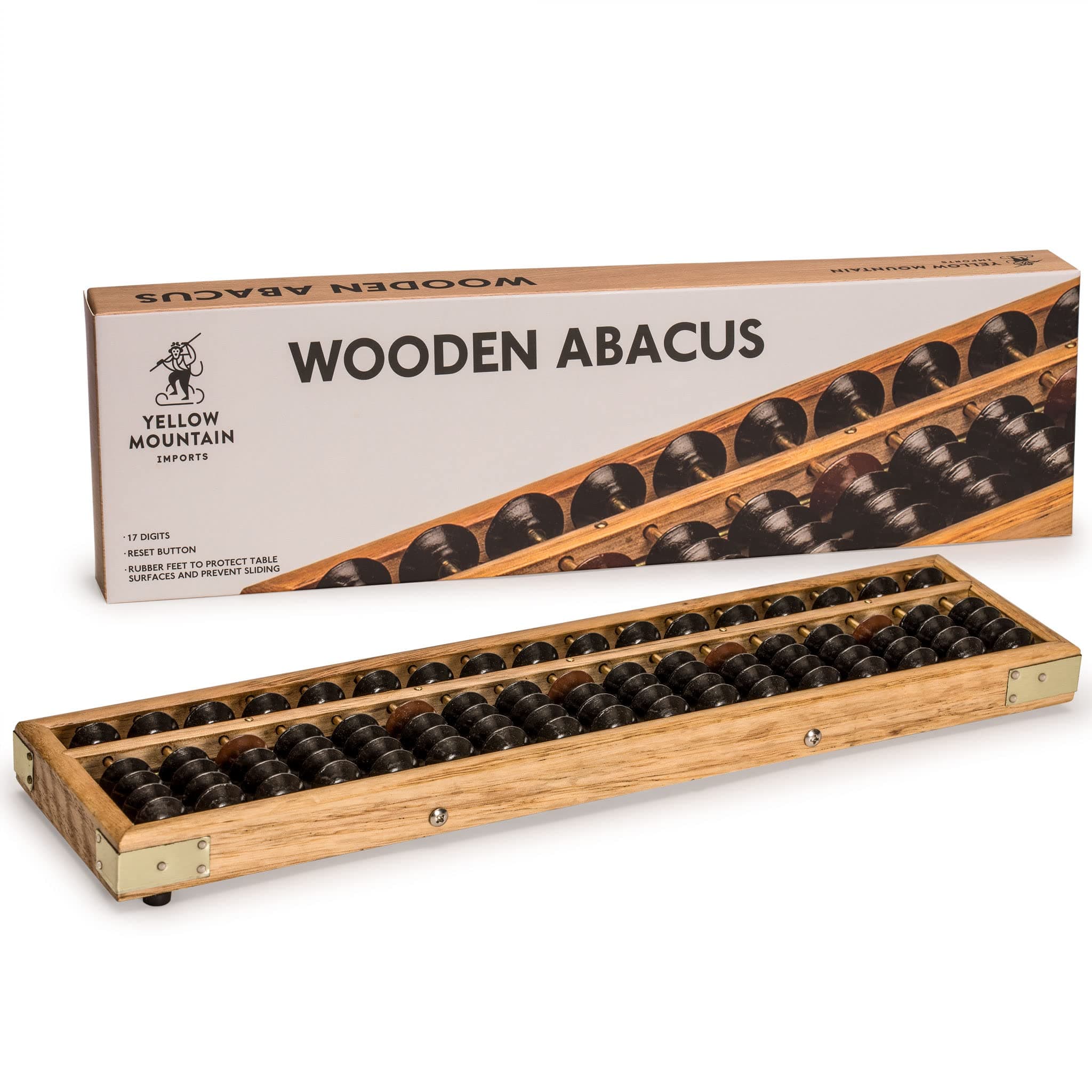 Yellow Mountain Imports Vintage Style Wooden Abacus - 13.9 Inches (35.3 Centimeters) - Professional 17 Column Soroban Calculator with Reset Button - Made