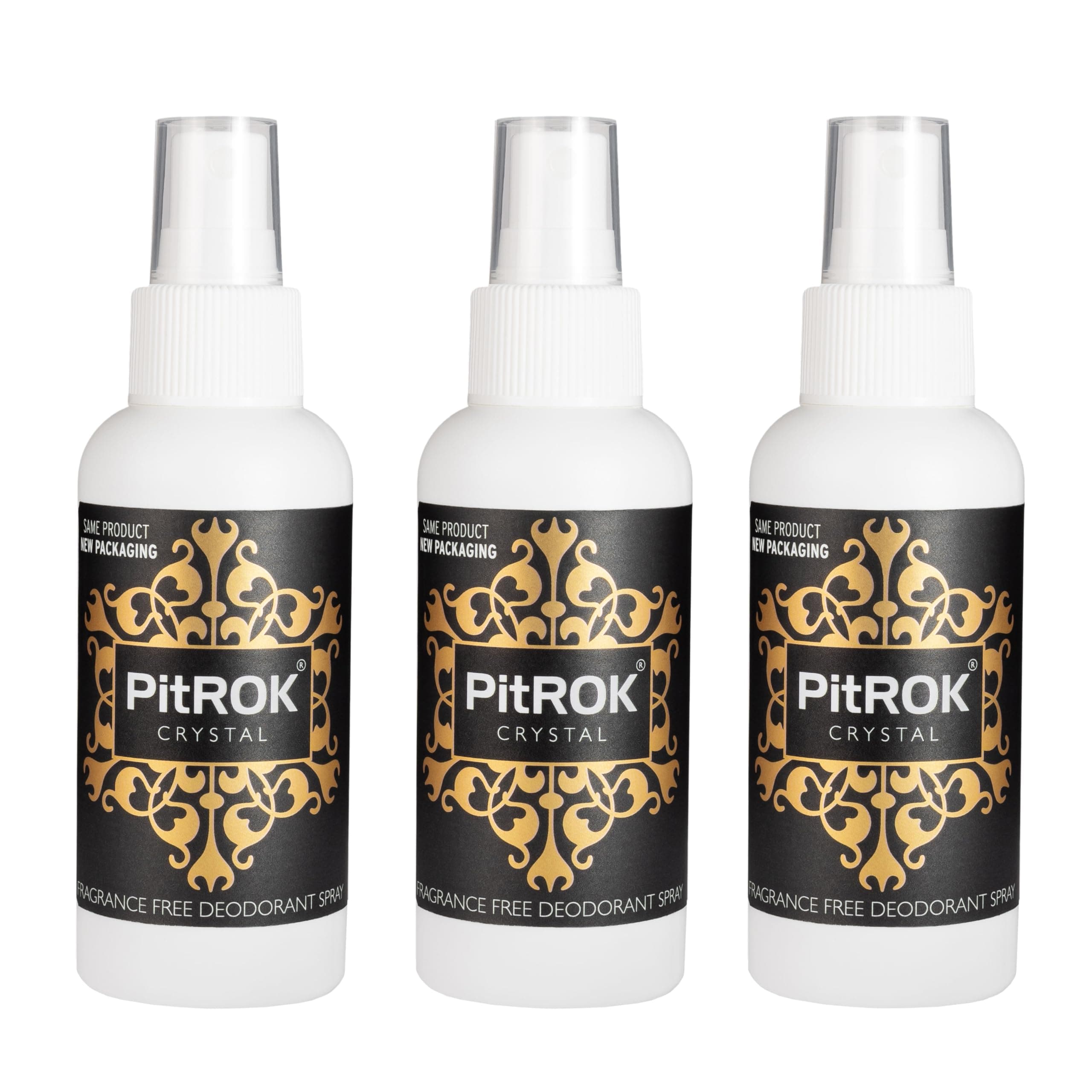 PitROK Crystal Deodorant. 3 x 100ml Pump Spray (3 Pack), Fragrance Free, Vegan, Cruelty Free, Sensitive Skin Deodorant, with Aloe Vera and Grapefruit Seed Extract, Gender Neutral. Made in the UK