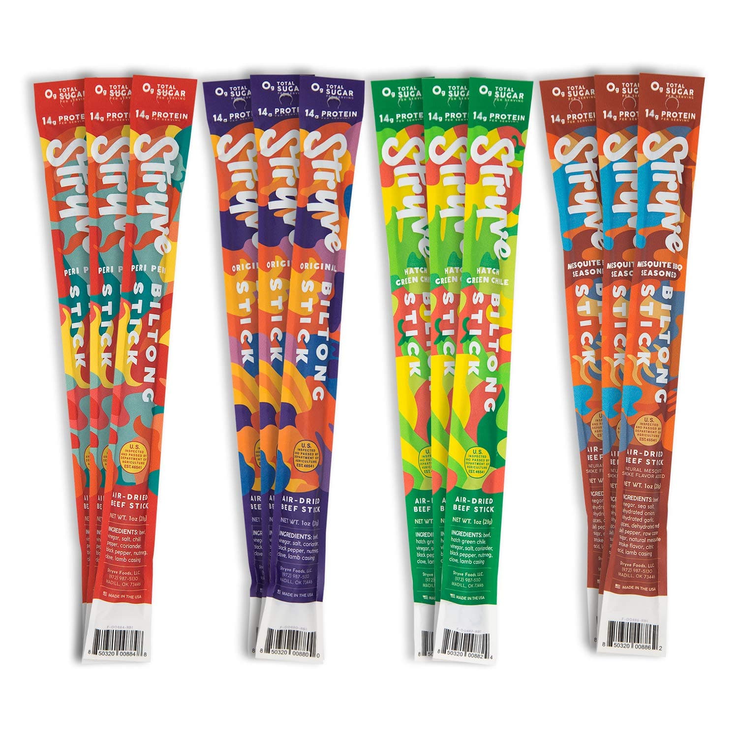 Stryve Protein Snacks Beef Sticks. 14g Protein, Sugar Free, No Carbs, Gluten Free, No Nitrates, No MSG, No Preservatives. Keto and Paleo Friendly. Variety 12-Count