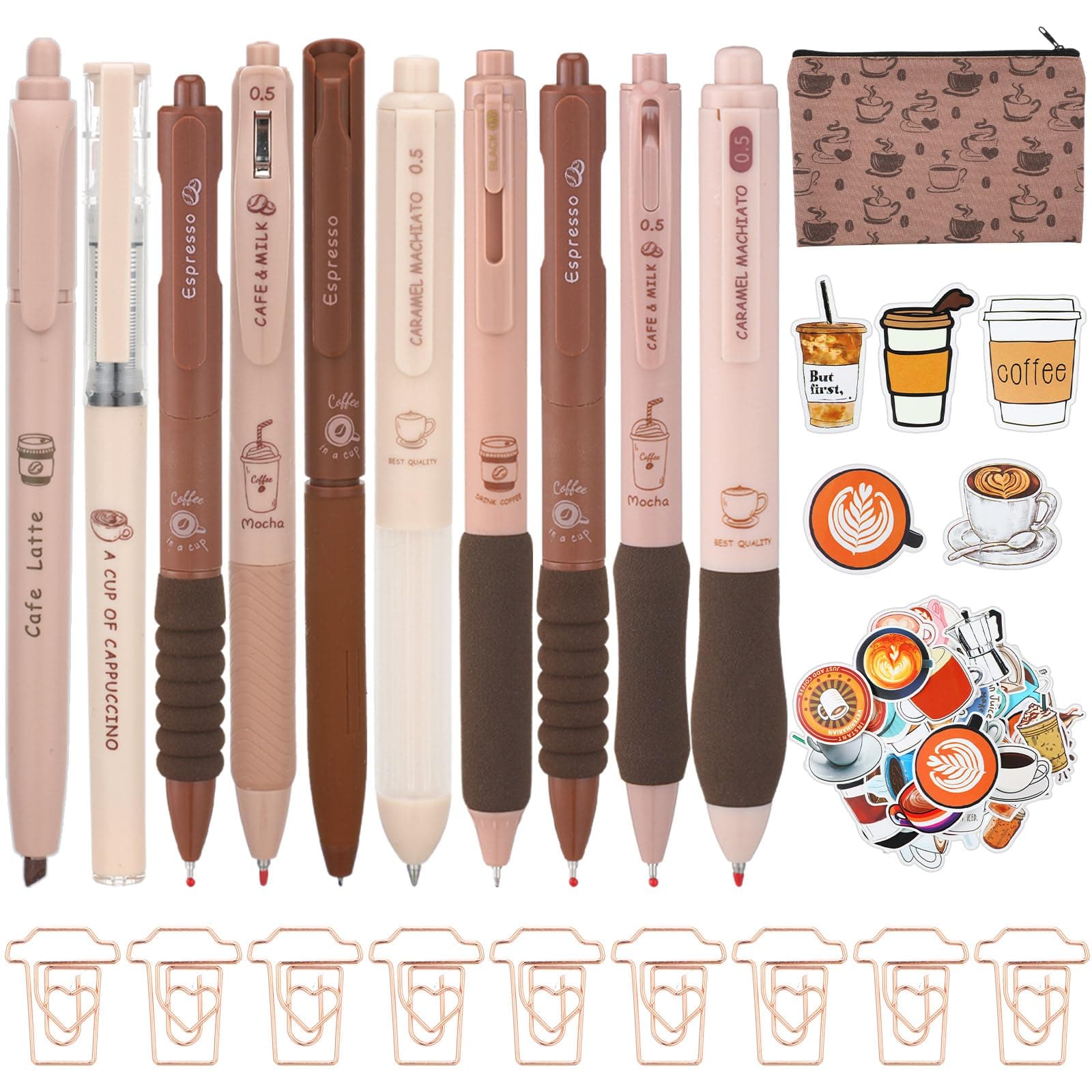 Geyoga 71 Pcs Cute Coffee Pens Bulk for Coffee Lover Aesthetic Stationery Supplies Gel Ink Pens Retractable 0.5mm Fine Point Black Ink Kawaii Smooth Writing for Office Supplies