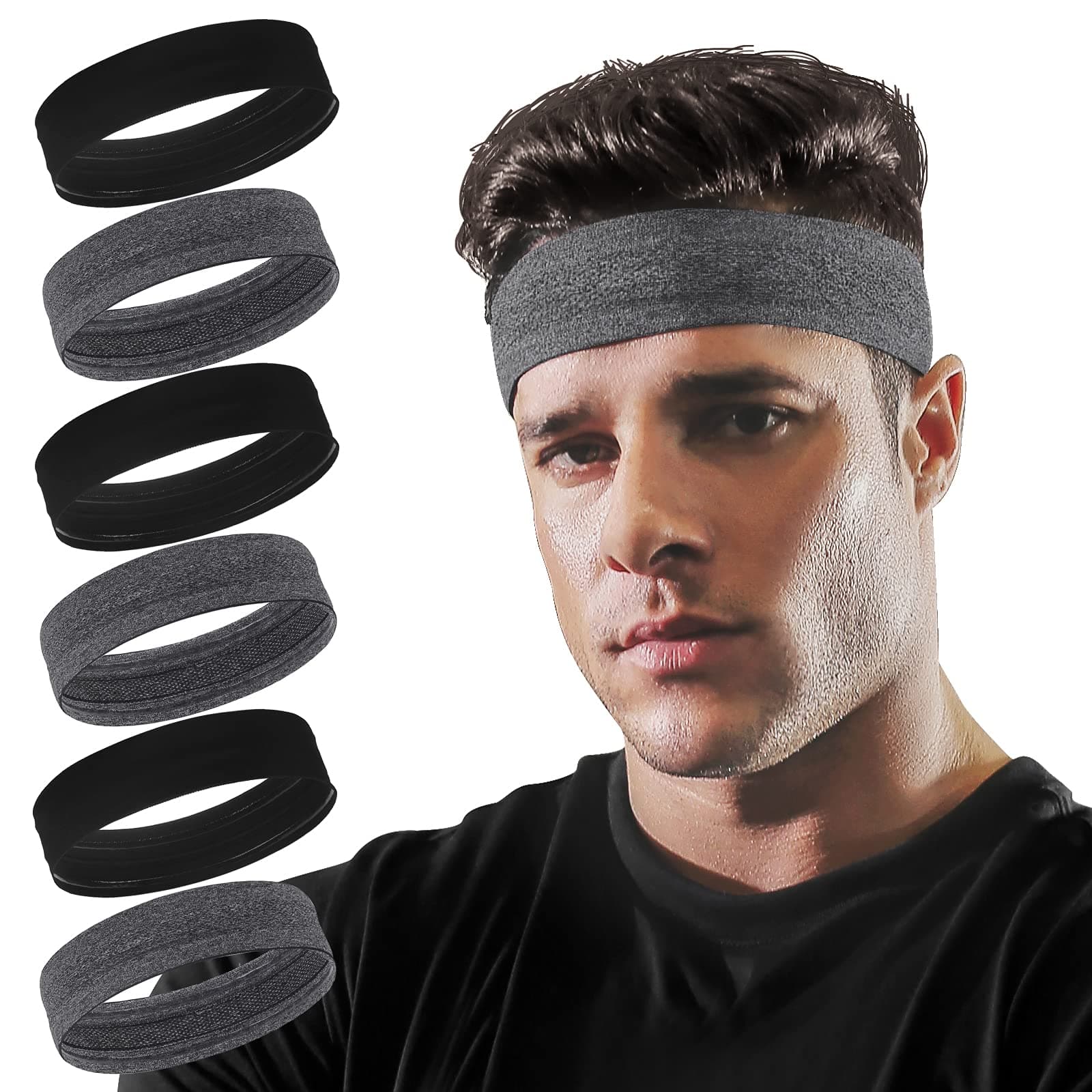 Vsiopy Running Headband for Men Non Slip Workout Sweatbands Adjustable Sports Headbands Moisture Wicking Workout Headbands