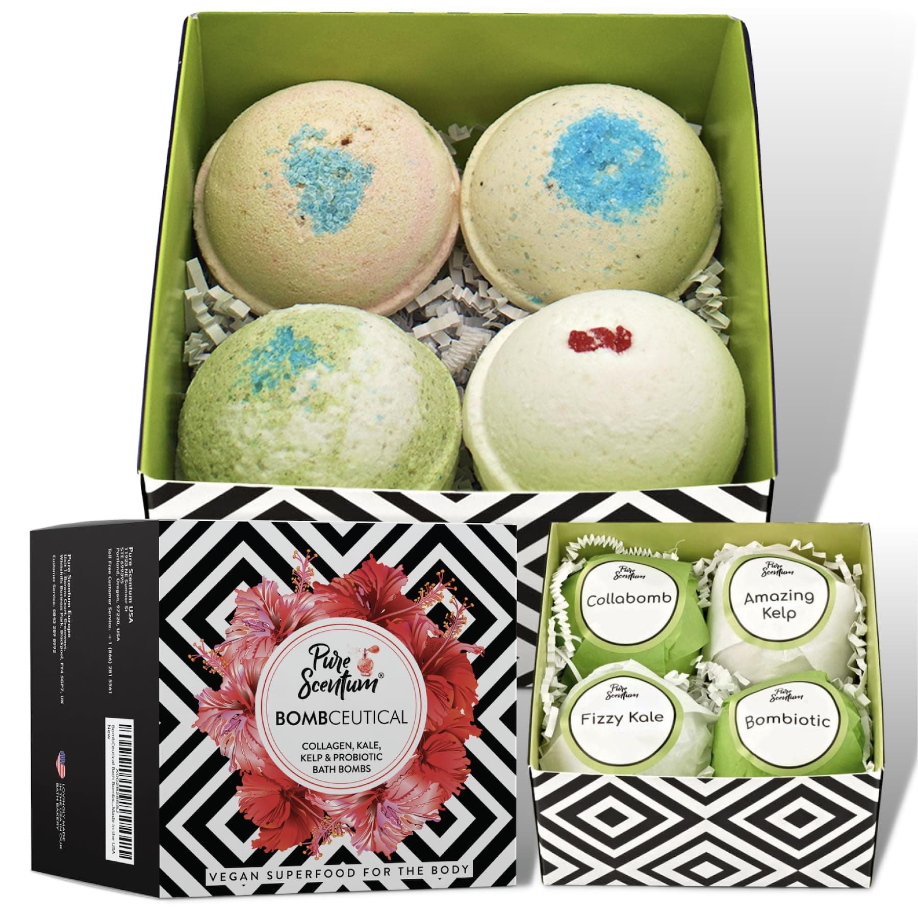 Bombceutical - Bath Bombs for Women - Soothes Acne, Dermatitis, and Eczema - Relaxing Bath Bomb Gift Set for Women with Kale, Kelp, Collagen, and Probiotic to Nourish The Skin