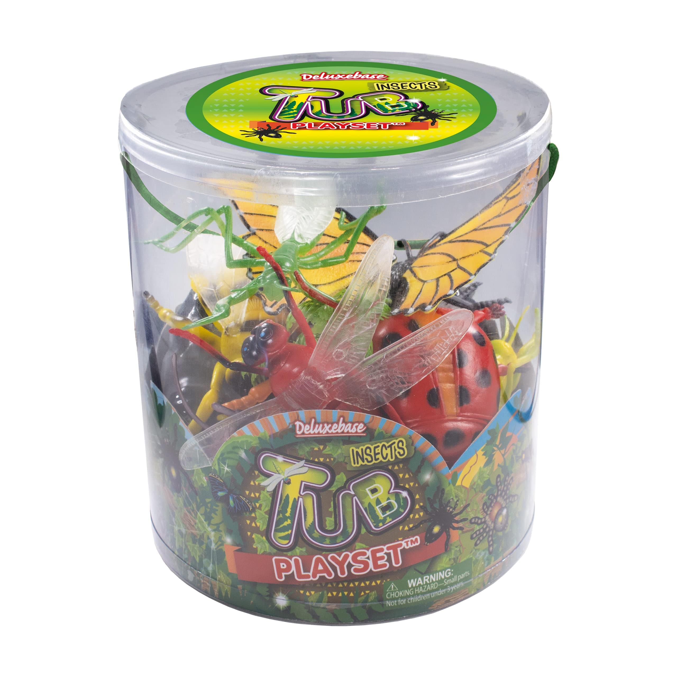 Tub Playset - Insects from Deluxebase. 12 Piece Educational Animal Toy Playset for Kids. Reusable Tub with 9 Insects and Bug Figures including a Butterfly & Ladybird plus Accessories.