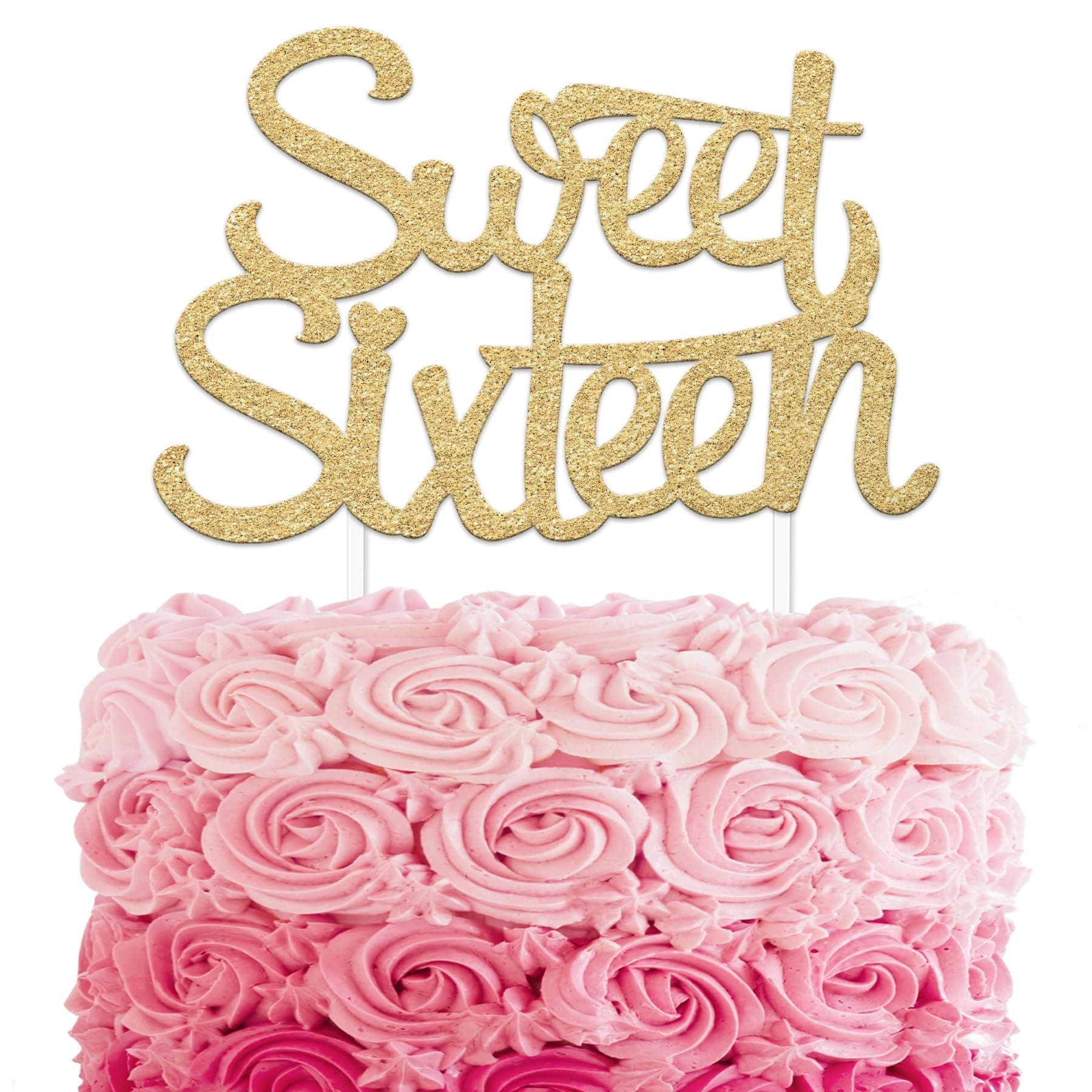 Sweet 16 Cake Topper, 16th Birthday Cake Topper, Happy 16th Sweet Sixteen Cake Topper - Gold by Merry Expressions