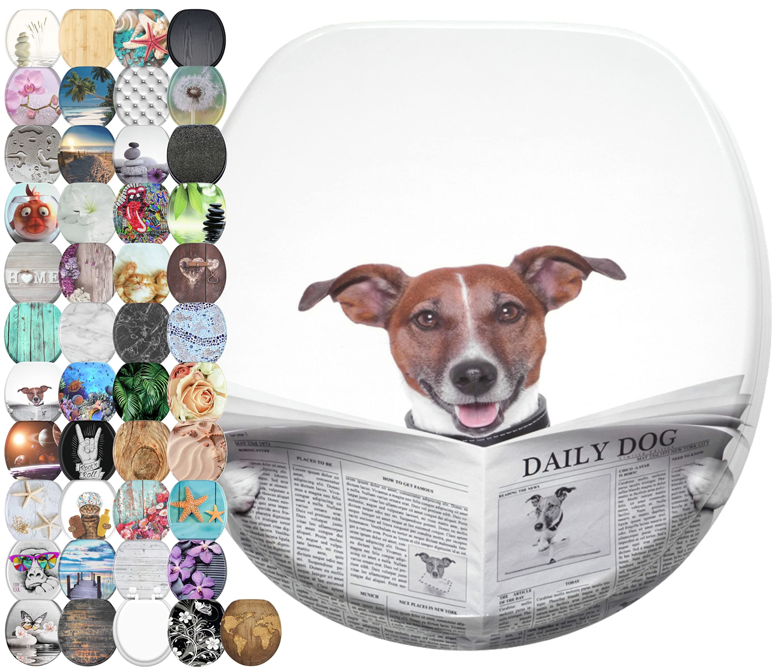 Sanilo Round Toilet Seat, Wide Choice of Slow Close Toilet Seats, Molded Wood, Strong Hinges (Newspaper)