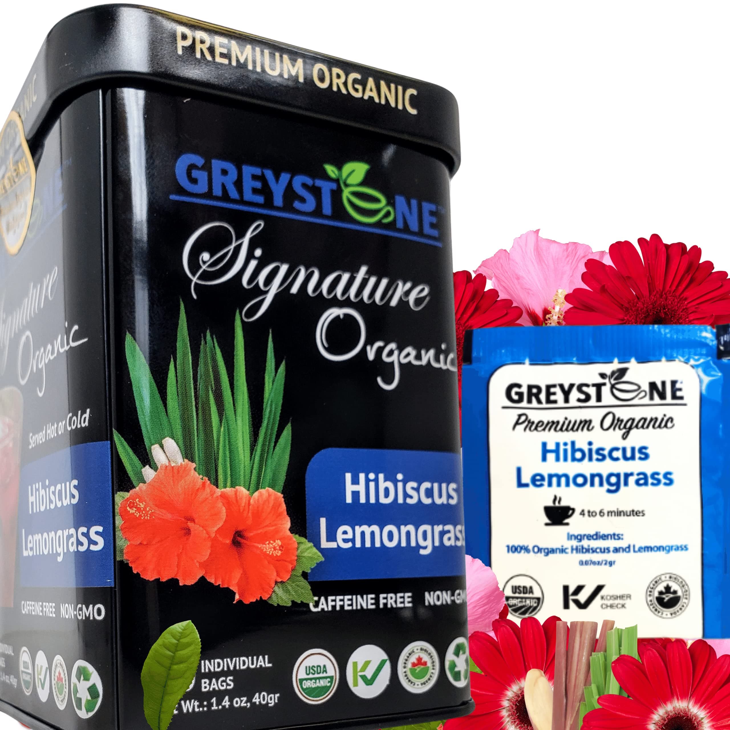 Superfood Tea Tin Hibiscus Lemongrass - Caffeine-Free - Kosher - Non-Gmo- Keto -Paleo