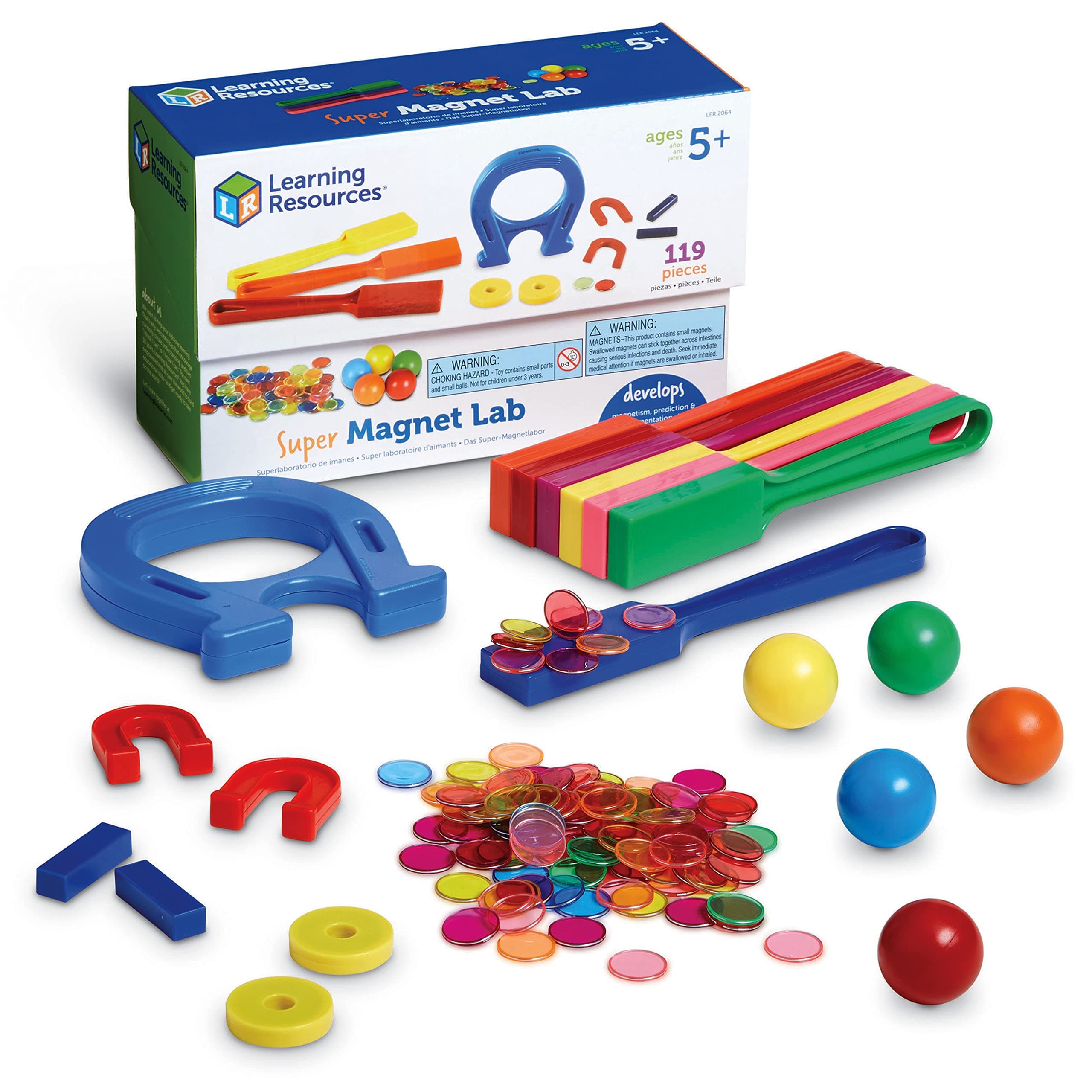 Super Magnet Lab Kit - 119 Pieces, Ages 5+, STEM ,Toys for Kindergartner, Science Learning Activities for Kids,Back to School Supplies,Teacher Supplies