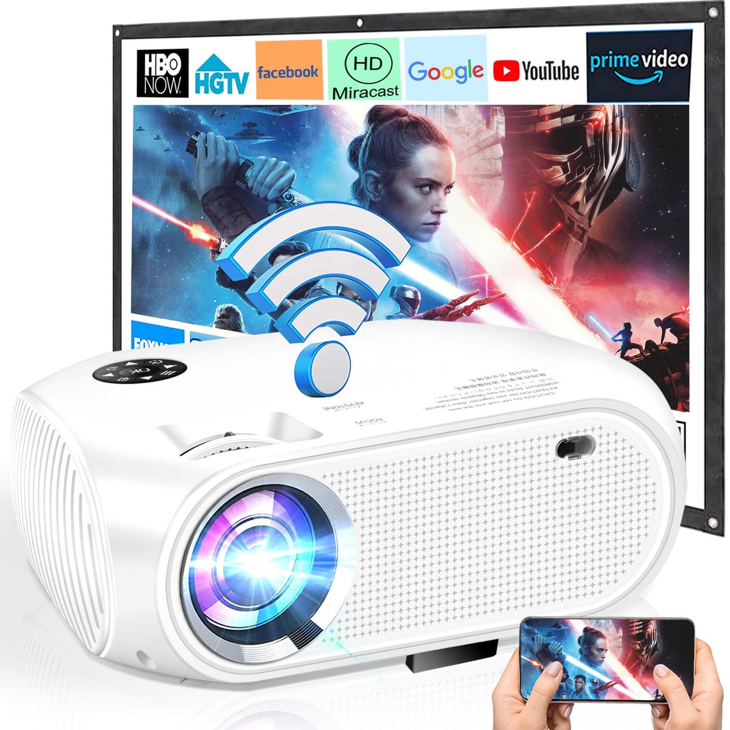 WiFi Projector, Weton Projector 2021 Upgraded 5500 Lumen Mini Portable Projector with Dolby,1080P Full HD Supported Wireless Home Projector,Compatible with Smartphone Tablet TV Stick HDMI VGA USB