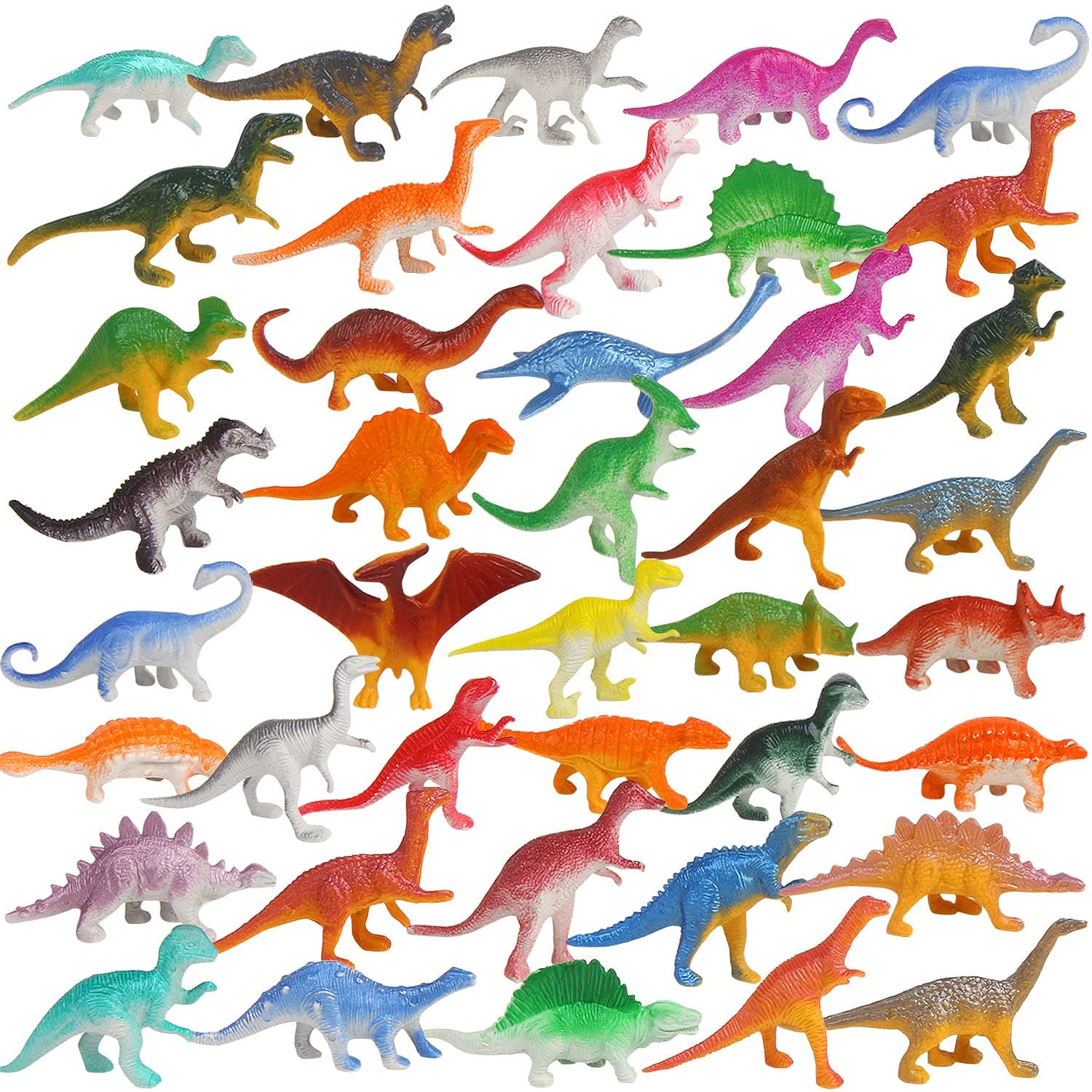 FINGOOO 39 Piece Mini Dinosaur Figures, Assorted Vinyl Plastic Dinosaur Toys for Easter Gifts Dino Party Cake Toppers