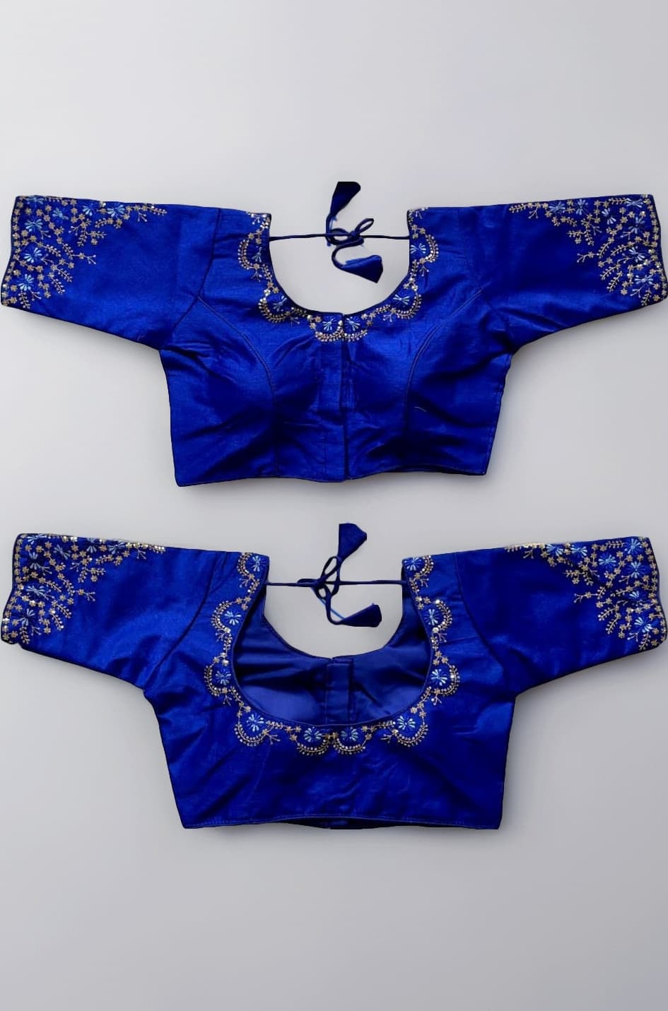 Pujia Mills Women's Silk Embroidery Sequence Work Half Sleeve Readymade Blouse