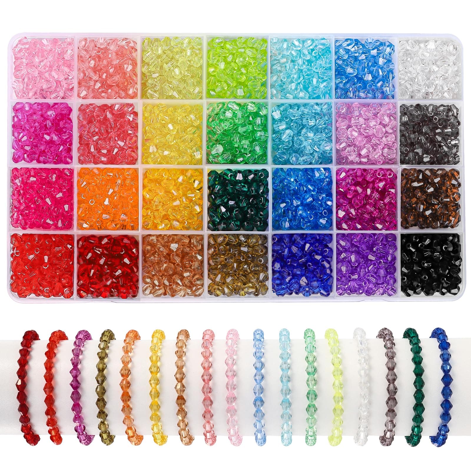 JOISHOP 2800Pcs 6mm Acrylic Crystal Beads, 28 Colors Faceted Bicone Acrylic Crystal Beads Spacer Beads for Jewelery Bracelets Necklaces Earrings
