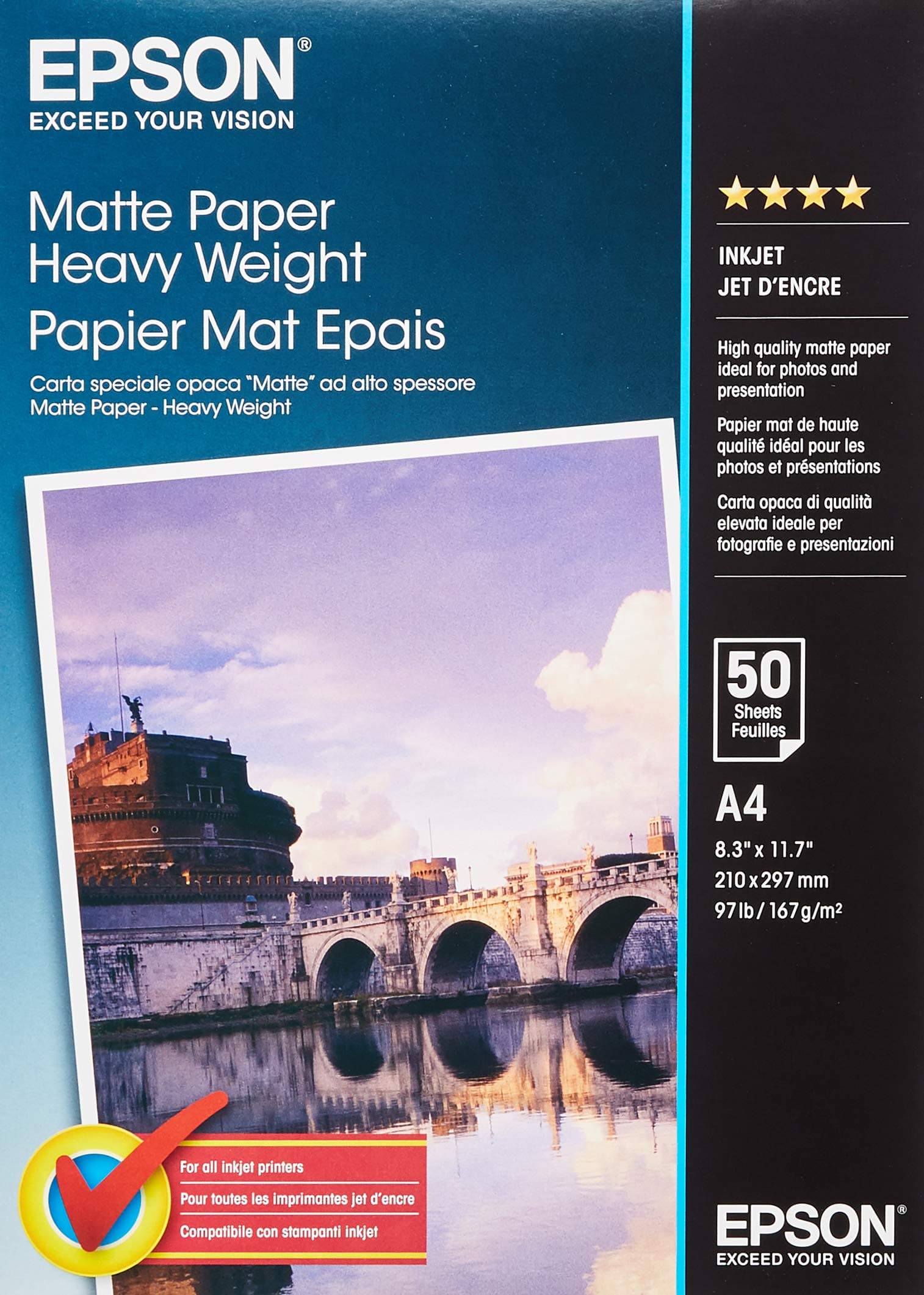 A4 Matte Heavyweight Inkjet Paper (50 Sheets), White