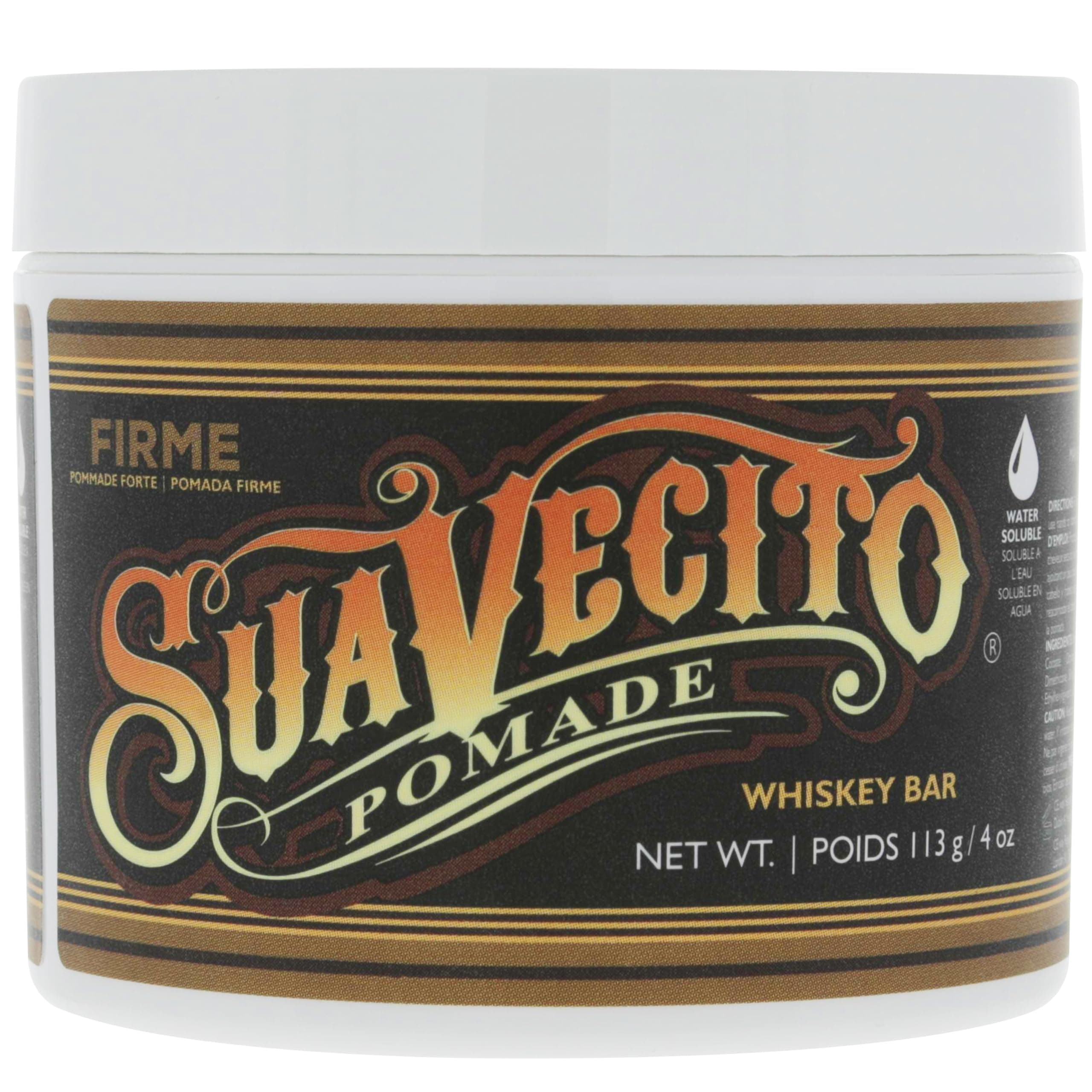 Suavecito Pomade Firme (Strong) Hold Whiskey Bar Scent 4 oz - Pomade For Men - Medium Shine Water Based Wax Like Flake Free Hair Gel - Easy To Wash Out - All Day Hold For All Hair Styles