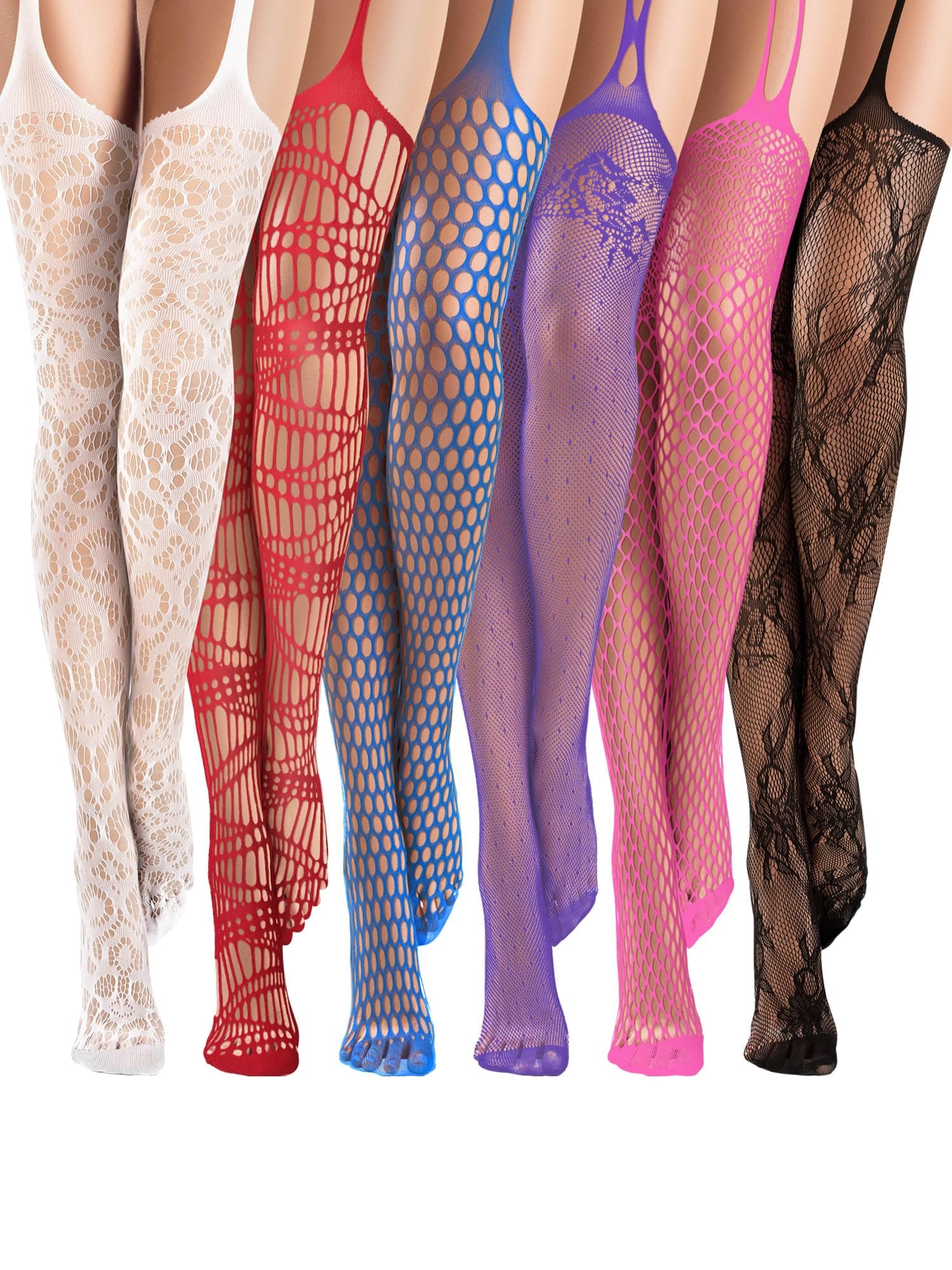 6 Pairs Women Fishnet Thigh High Stockings Suspender Pantyhose Lingerie Garter Belts Tights for Women Girl