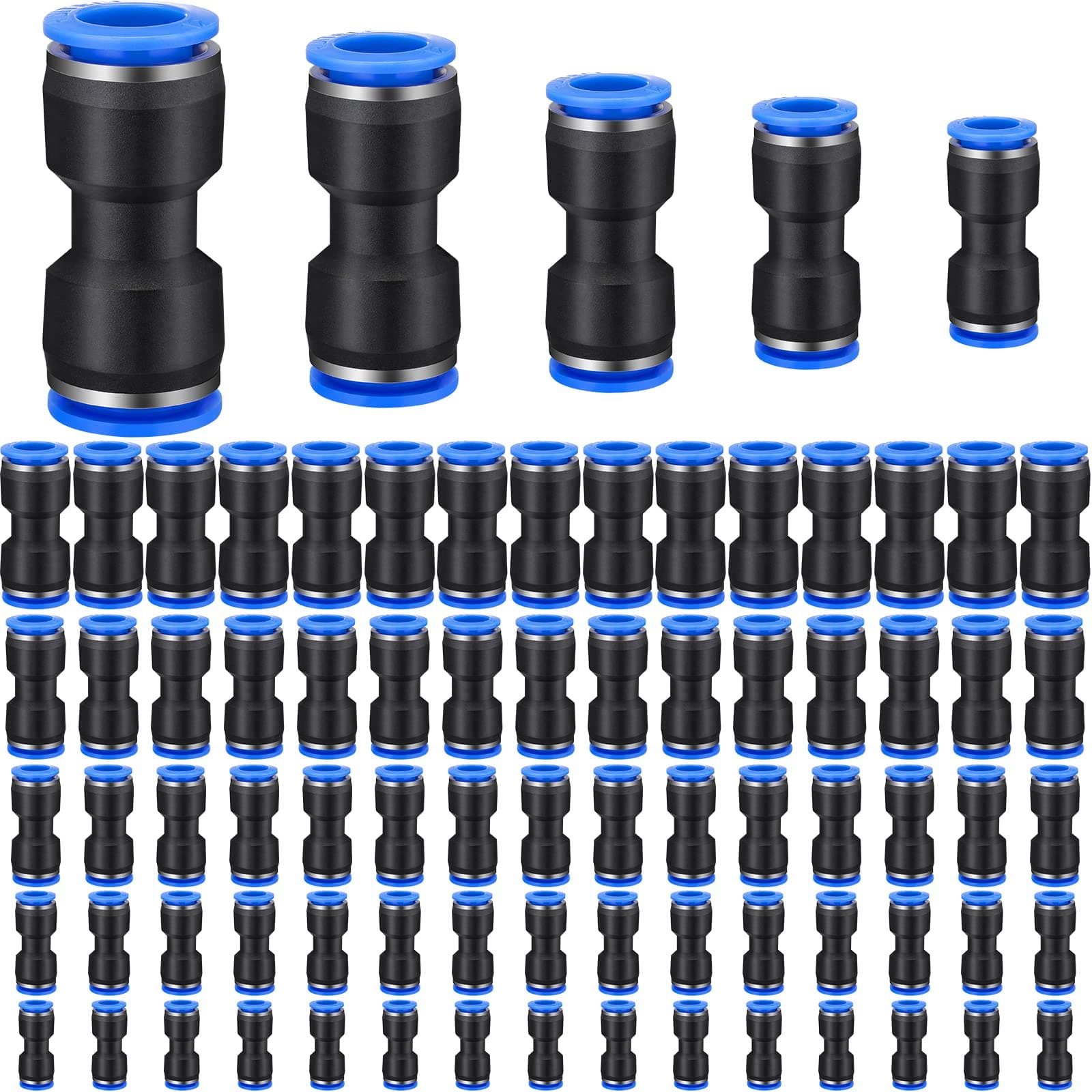 Konohan 100 Pieces Air Hose Fittings Air Line Fittings Straight Push to link 4 6 8 10 12 mm Quick Release Pneumatic Connectors Plastic Straight Tube Connector Push to Connect Fittings for Tube
