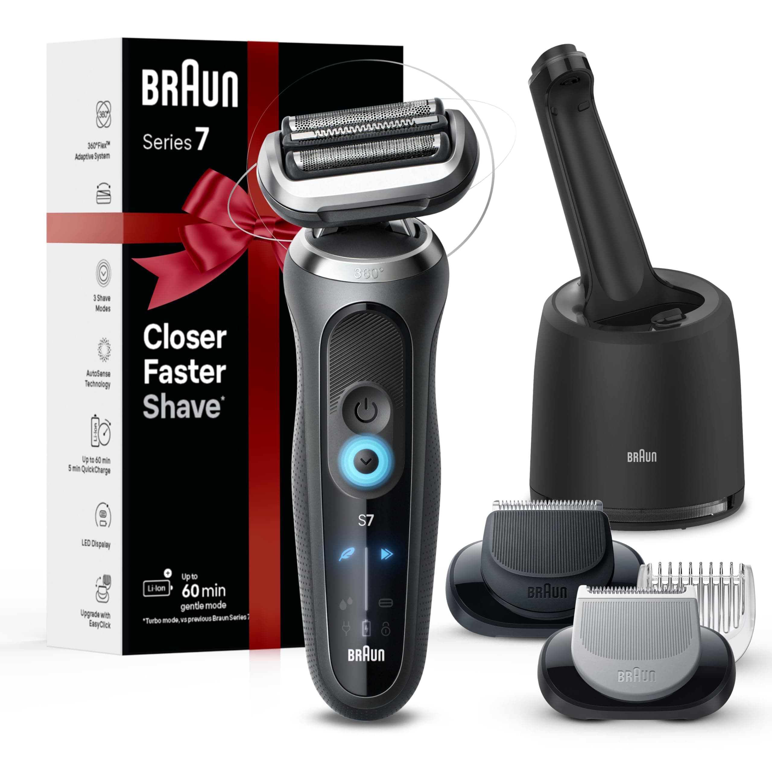 Braun Electric Shaver for Men, Series 7 7177cc, Wet & Dry Shave, Turbo & Gentle Shaving Modes, Waterproof Foil Shaver, Space Grey