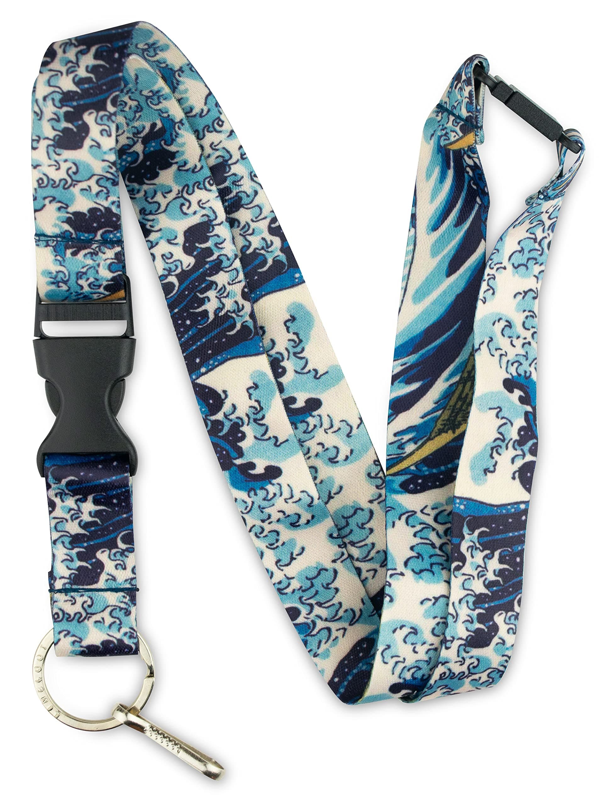 Limeloot Hokusai The Wave Premium Lanyard with Breakaway, Release Buckle and Flat Ring.