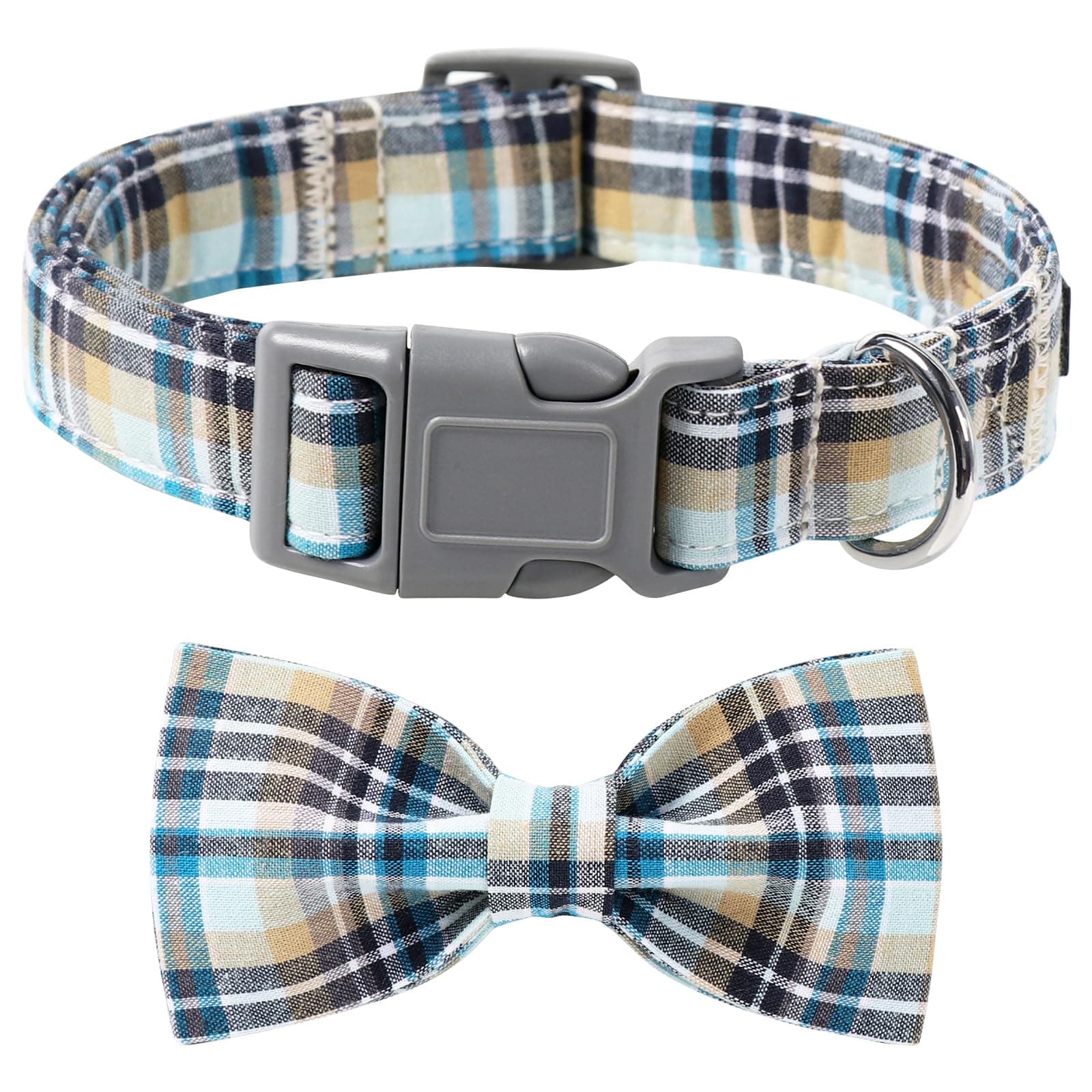 Lionet Paws Dog and Cat Collar with Bowtie Grid Collar Plastic Buckle Light Adjustable Collars for Small Medium Large Dogs