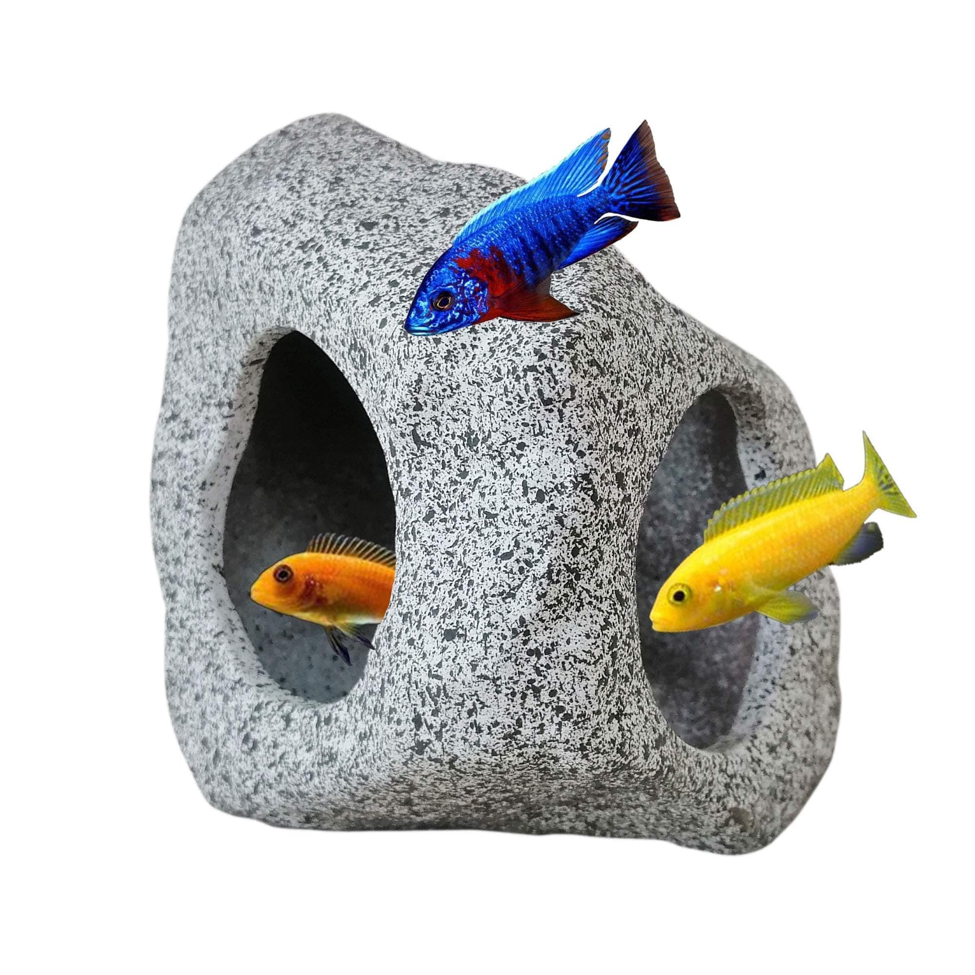 Aquarium Hideaway Rock Cave for Aquatic Pets to Breed, Play and Rest, Safe and Non-Toxic Ceramic Fish Tank Ornaments, Decor Stone for Betta