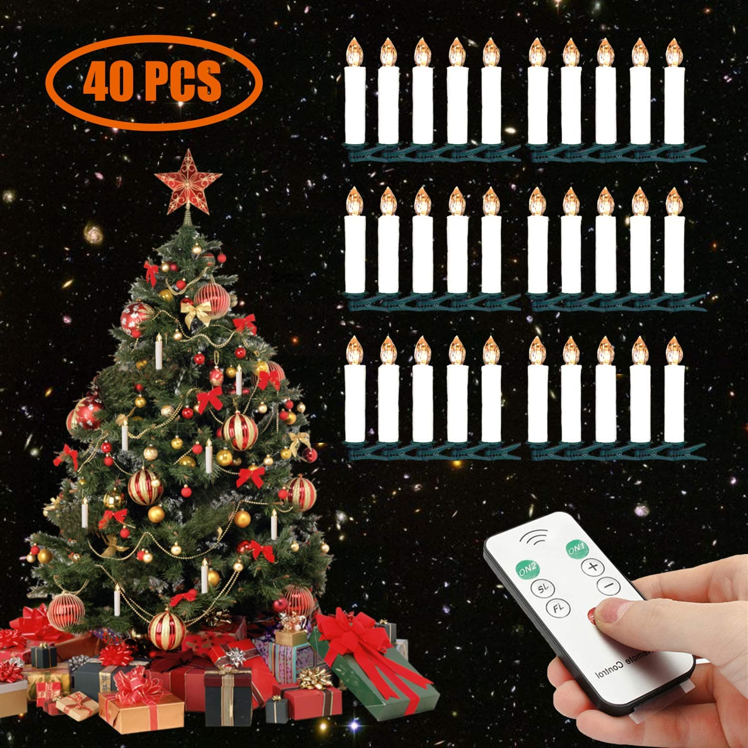 Jingrong Wireless Clip On Christmas Tree Candles with Remote Control, Warm White (40pcs)
